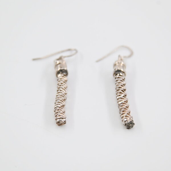 Sterling Silver Modernist Stacked Disc Linear Drop Earrings