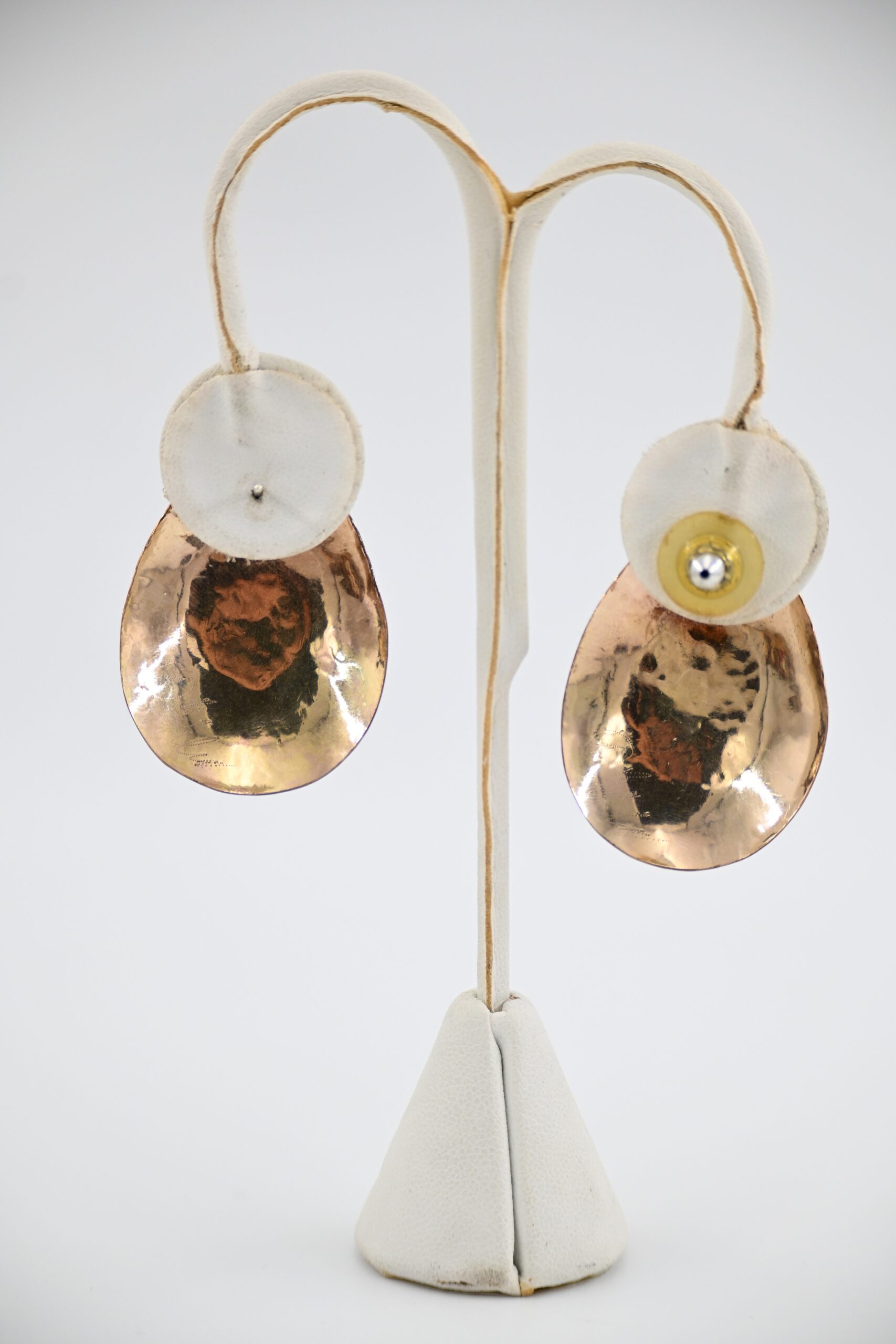 Hand-Hammered Mixed Metal Mabe Pearl Statement Earrings - Image 2