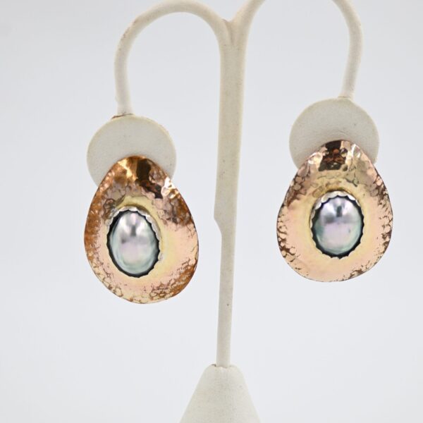 Hand-Hammered Mixed Metal Mabe Pearl Statement Earrings