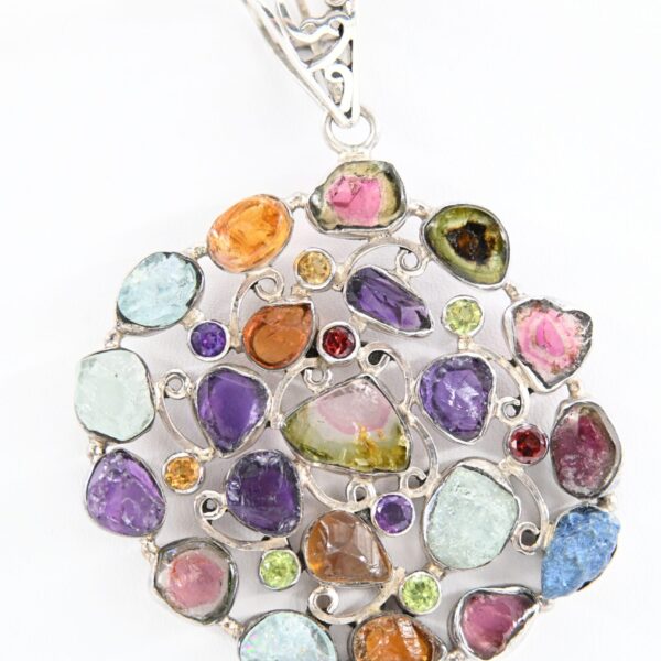 Sterling Silver Massive Modernist Sterling Silver Pendant with Multi-color Stones