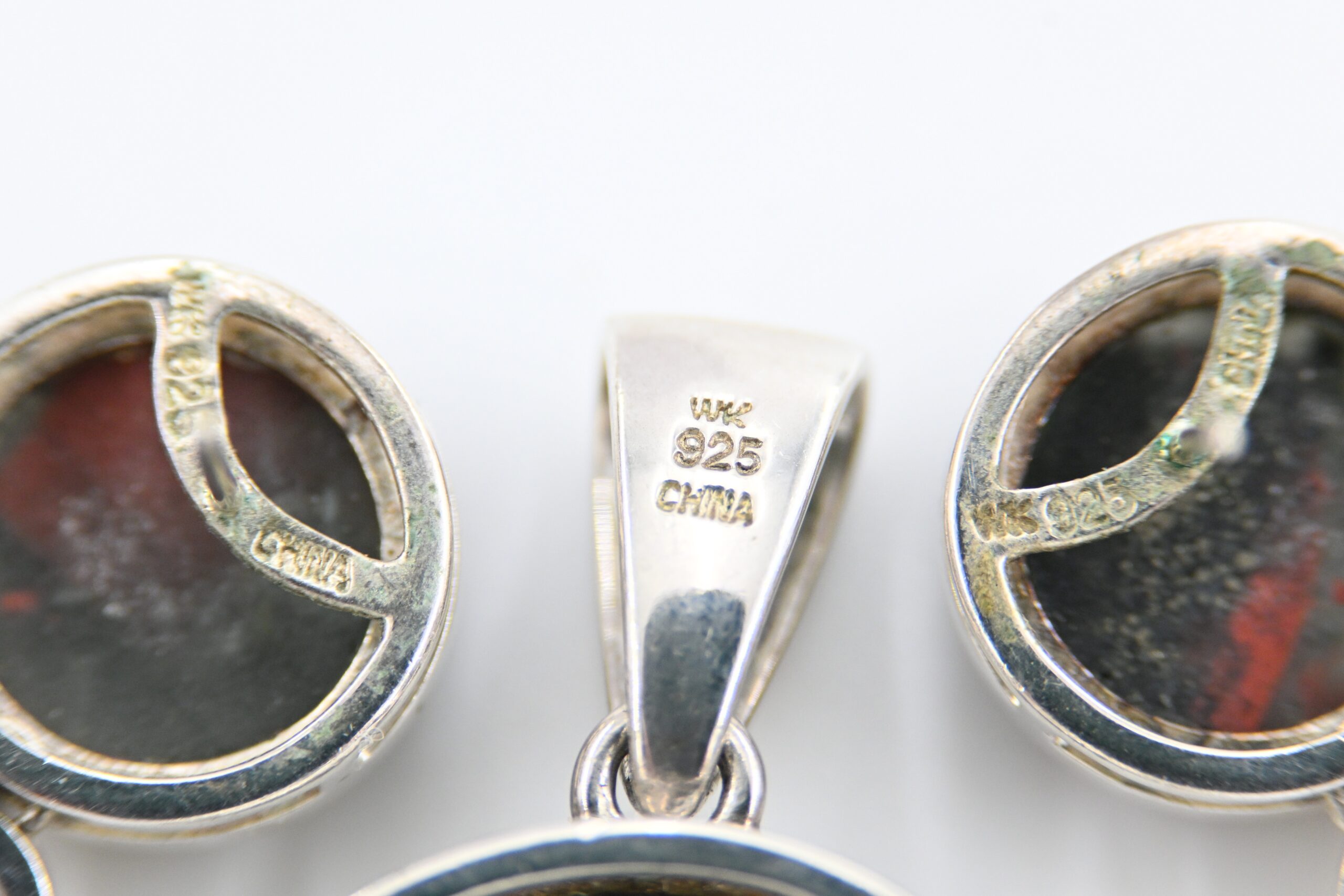 Sterling Silver Modernist Multi-Gemstone Cabochon Pendant and Earrings Set Signed WK - Image 5