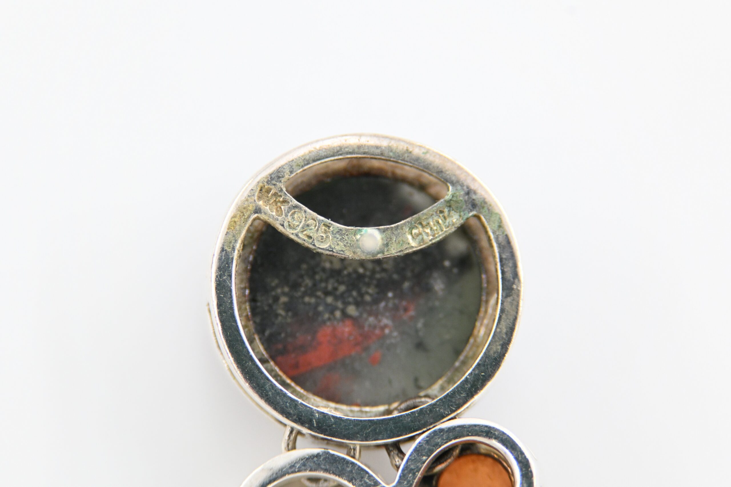 Sterling Silver Modernist Multi-Gemstone Cabochon Pendant and Earrings Set Signed WK - Image 7