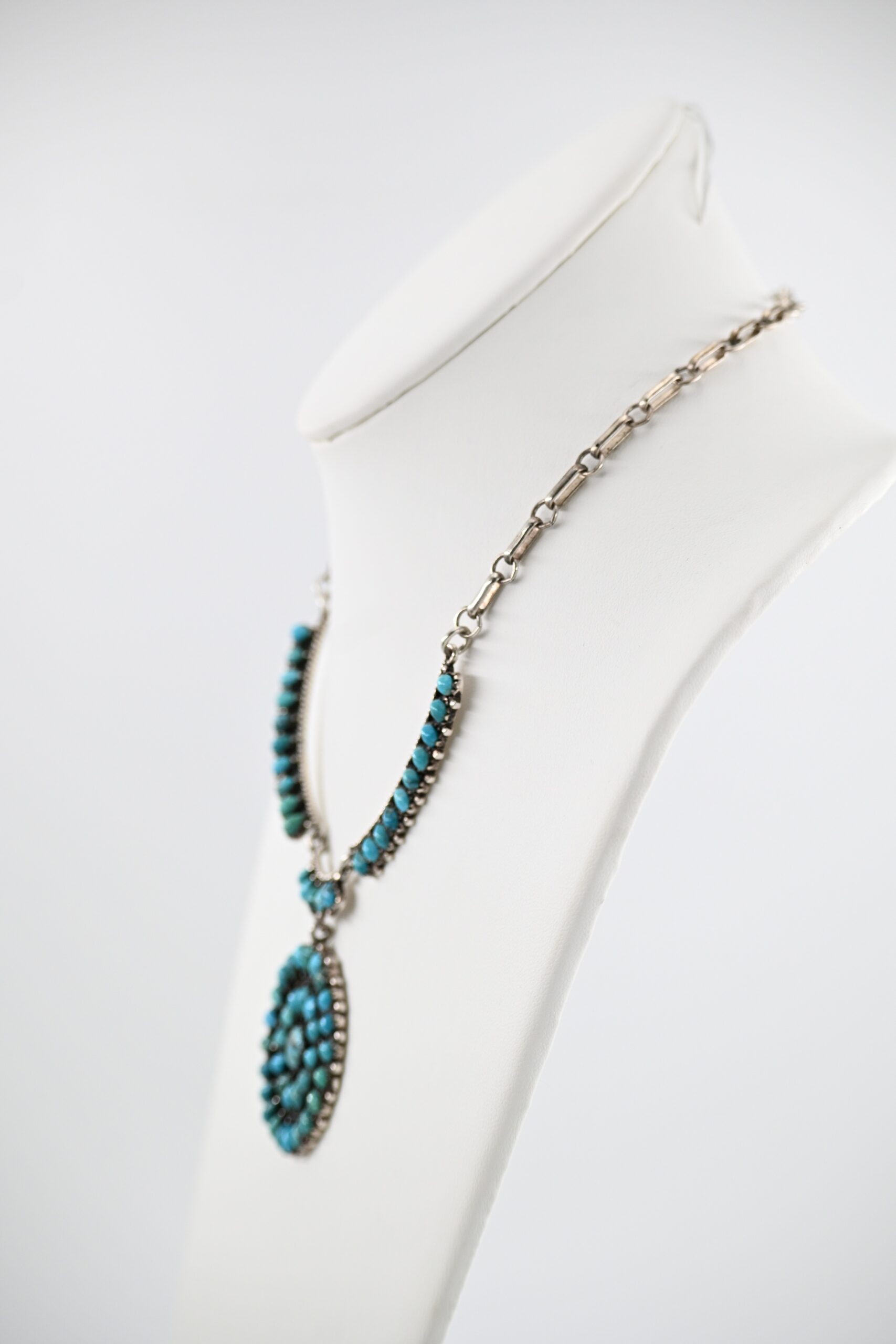 Zuni Style Sterling Silver Petit Point Turquoise Cluster Pendant Necklace - Image 3