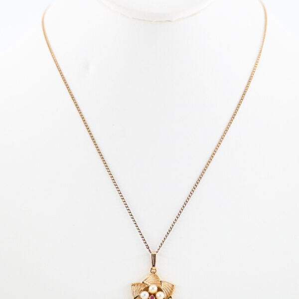14k Yellow Gold Six-Point Star Pendant with Pearls and Ruby on Gold Filled Chain