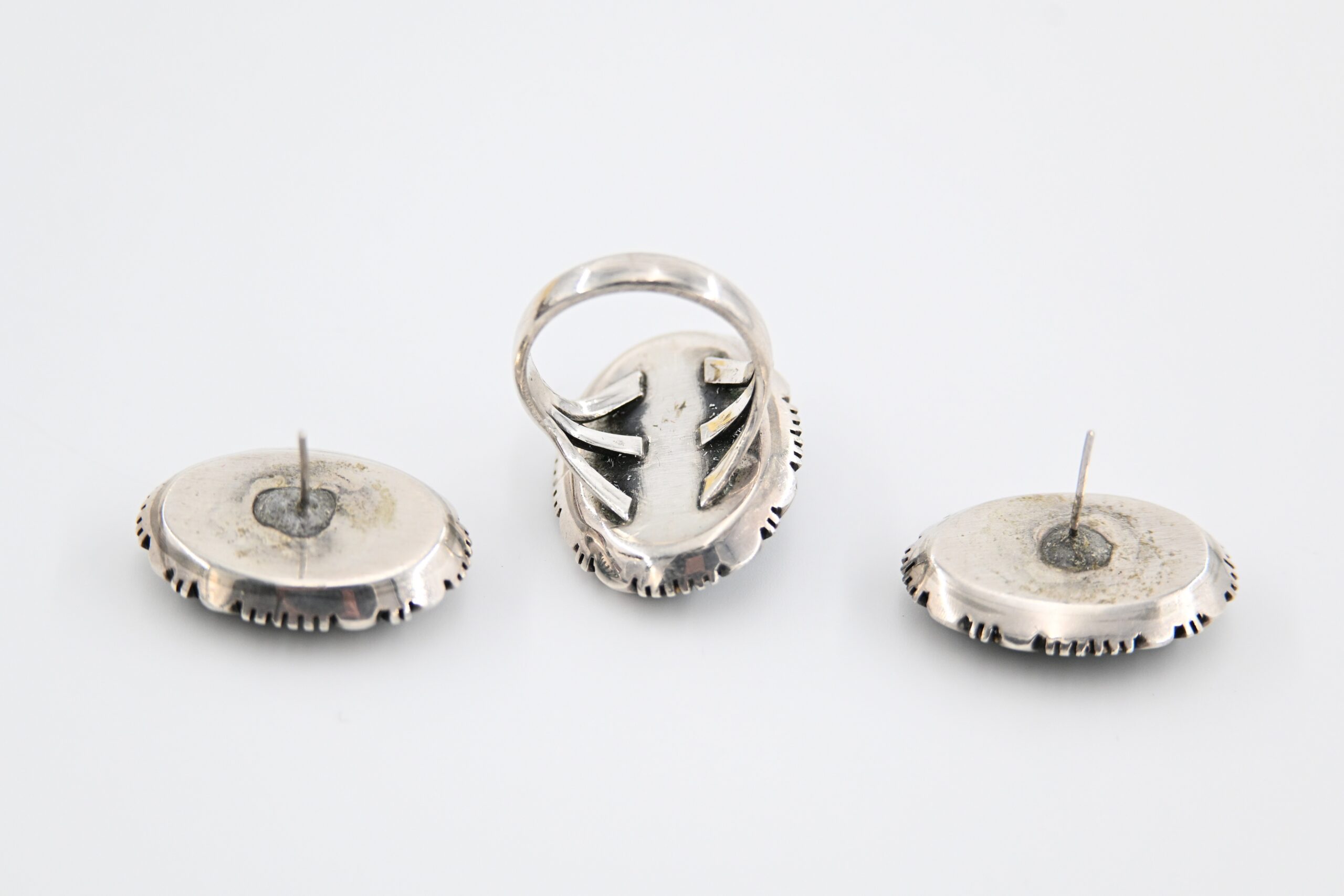 Native American Style Sterling Silver Green Turquoise Ring and Earrings Set - Image 3