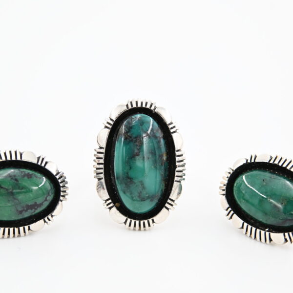 Native American Style Sterling Silver Green Turquoise Ring and Earrings Set