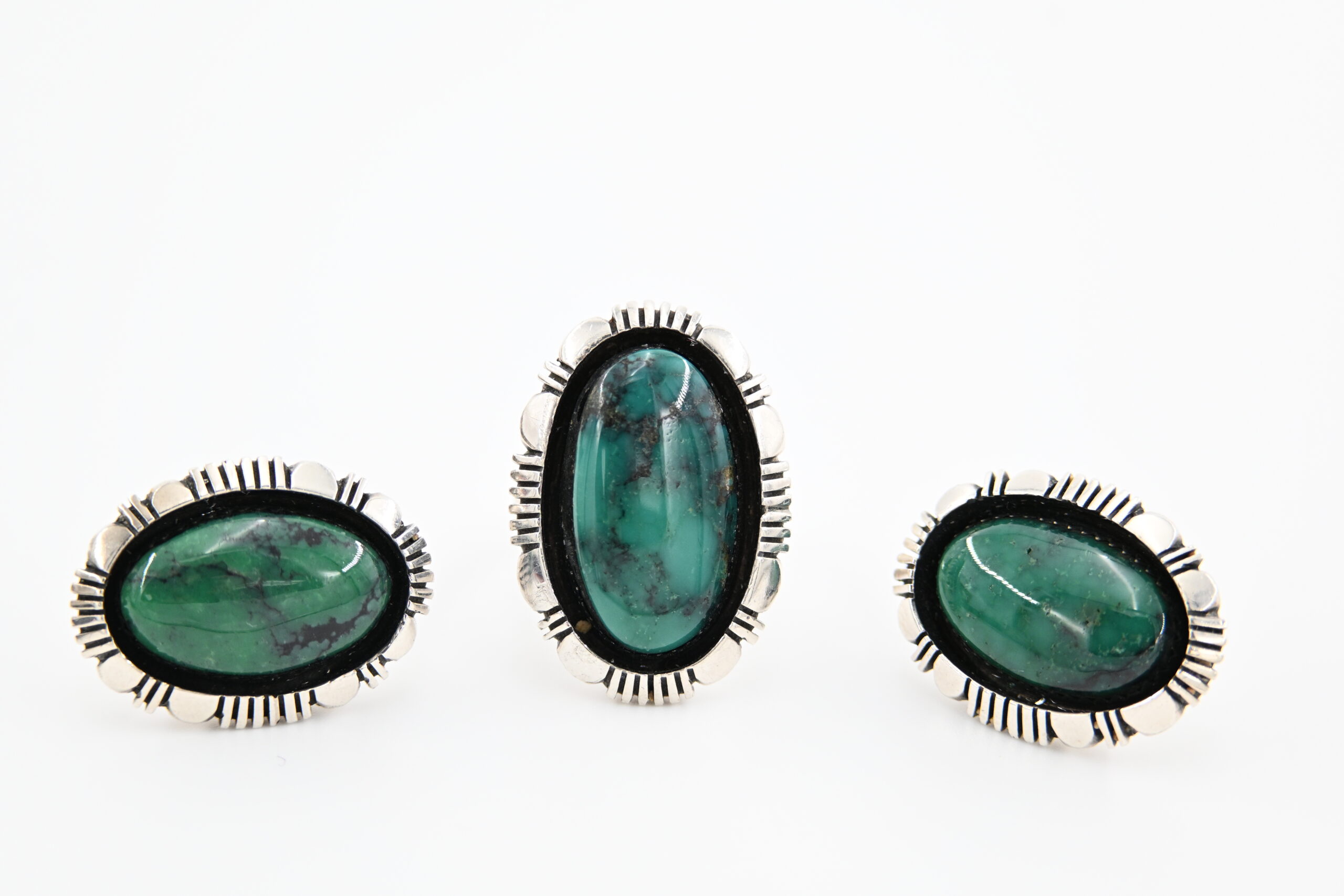 Native American Style Sterling Silver Green Turquoise Ring and Earrings Set