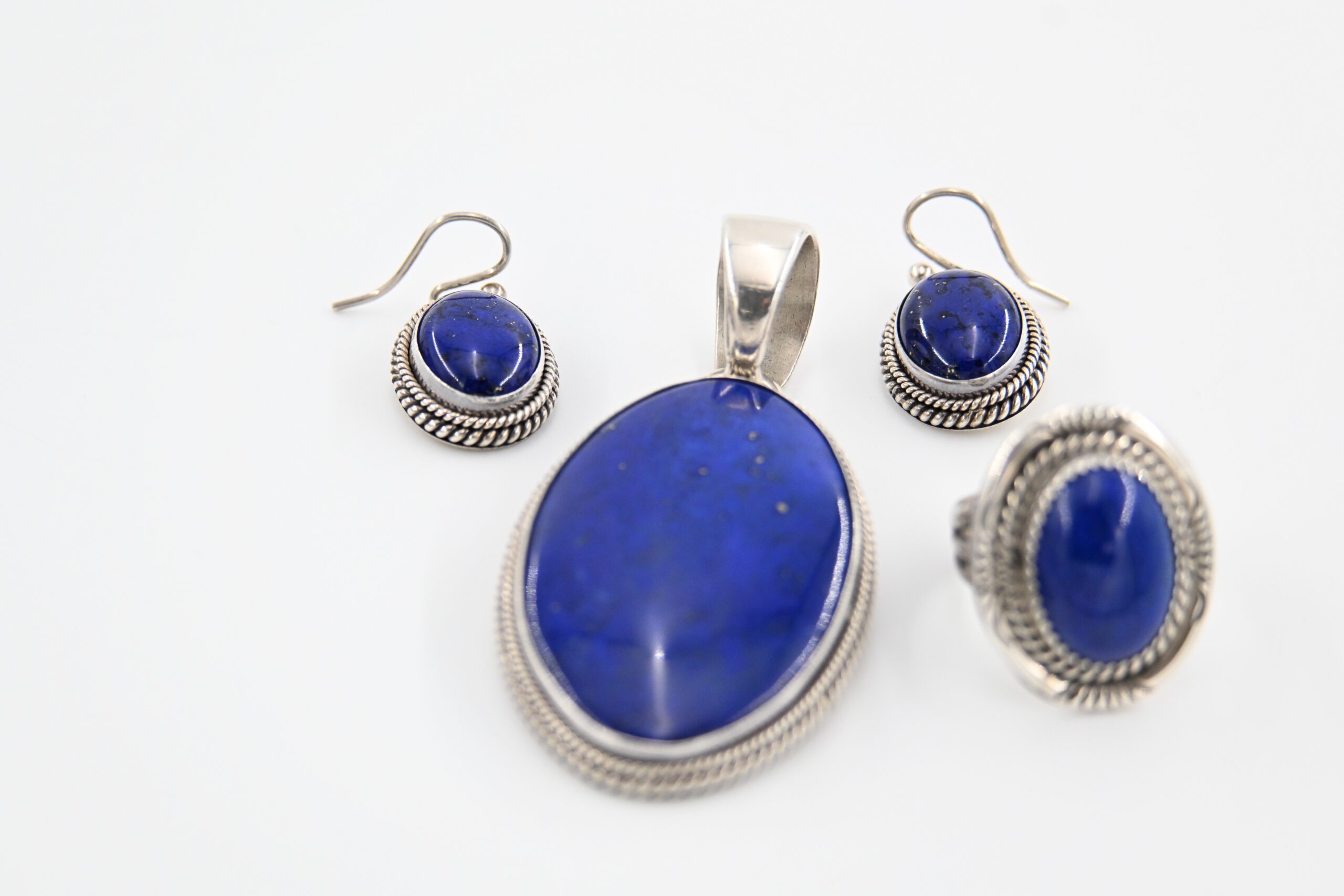 Artie Yellowhorse Navajo Sodalite Sterling Silver Pendant and Earring Set with Matching Ring - Image 2