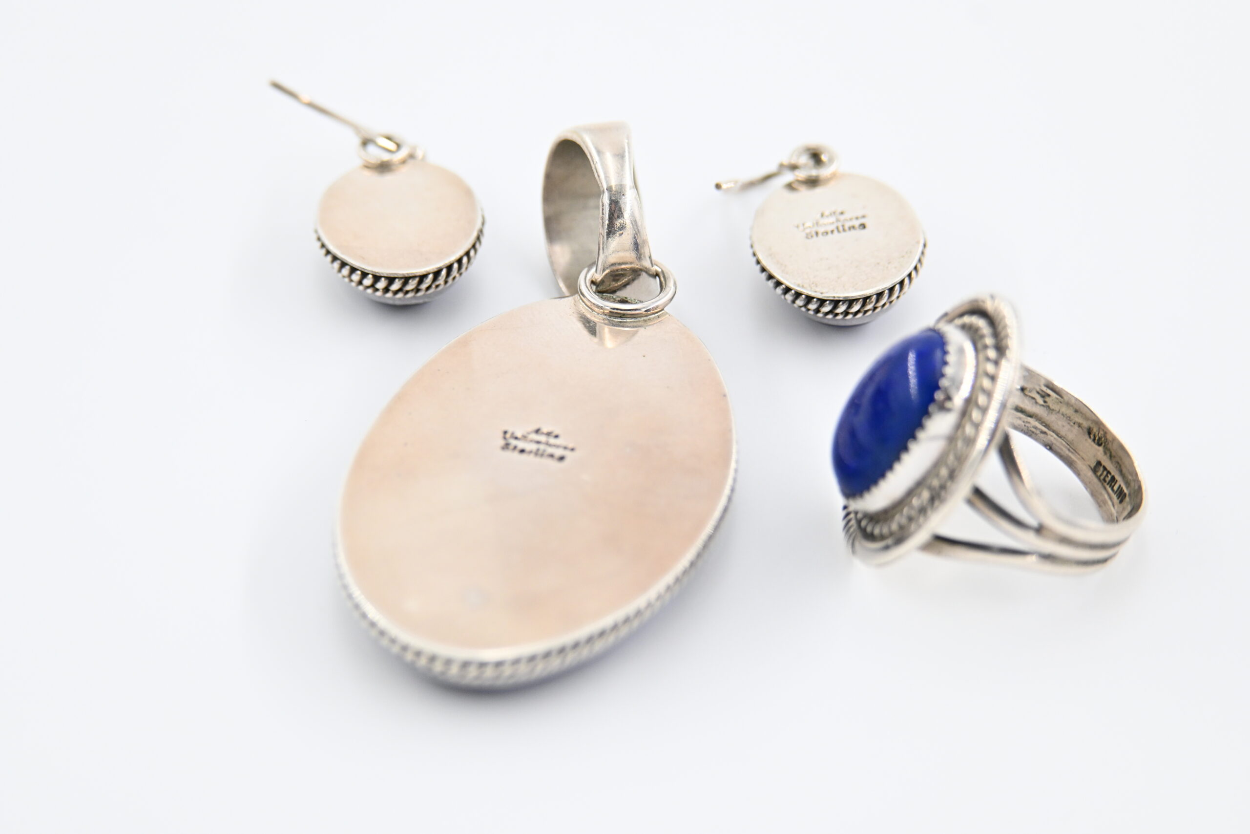 Artie Yellowhorse Navajo Sodalite Sterling Silver Pendant and Earring Set with Matching Ring - Image 3