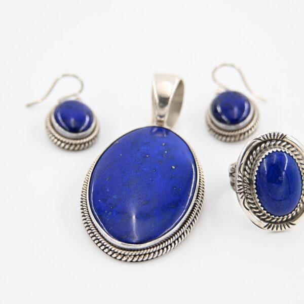 Artie Yellowhorse Navajo Sodalite Sterling Silver Pendant and Earring Set with Matching Ring