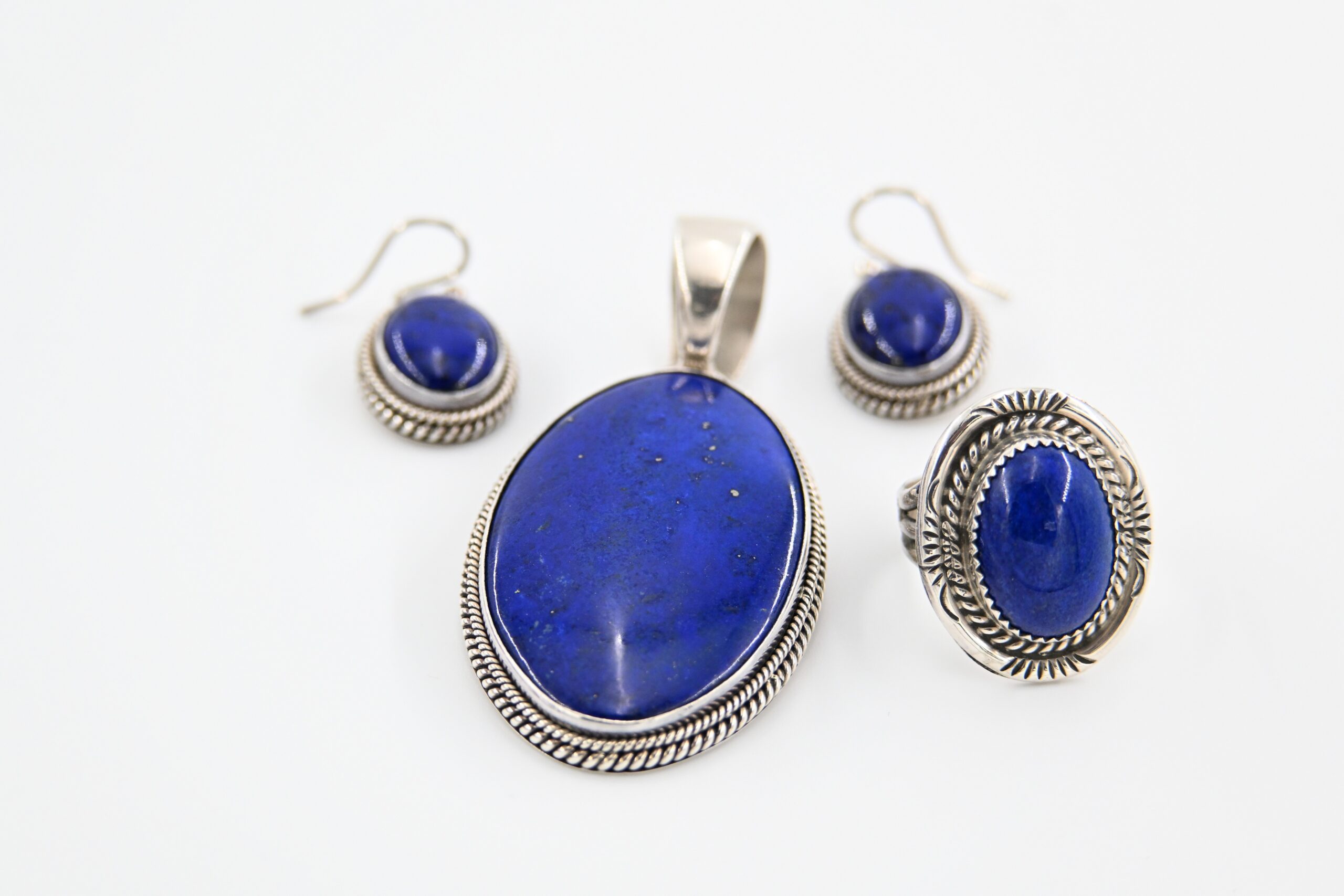 Artie Yellowhorse Navajo Sodalite Sterling Silver Pendant and Earring Set with Matching Ring