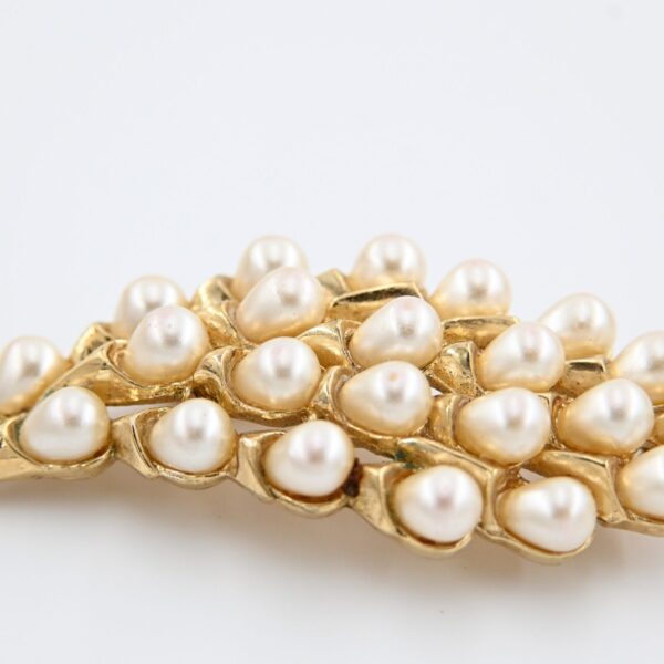 Vintage Trifari Gold Tone Faux Pearl Cluster Leaf Brooch