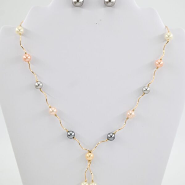 14K Yellow Gold and Cultured Pearl Lariet Style Necklace