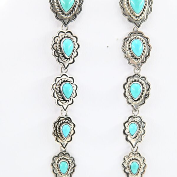Native American Style Sterling Silver Turquoise Five-Tier Long Dangle Earrings