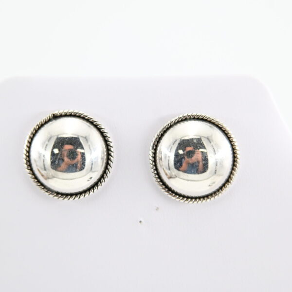 Mexican Sterling Silver Domed Button Earrings with Twisted Rope Border