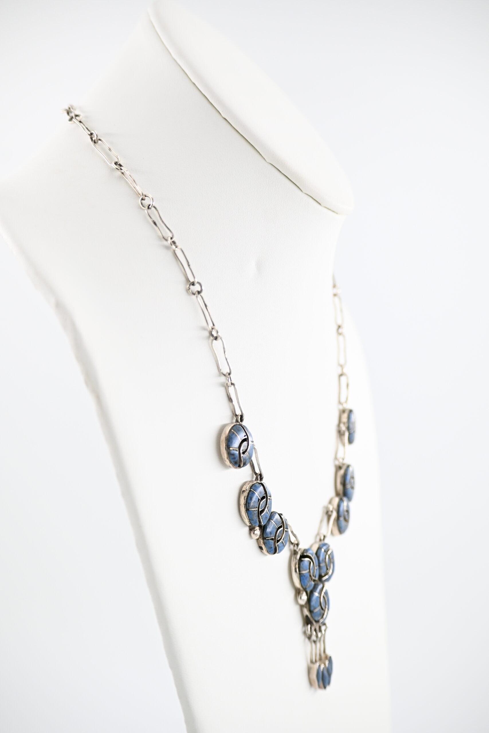 Important Annie Quam Gasper Zuni Sterling Silver Turquoise Inlay Necklace - Image 2