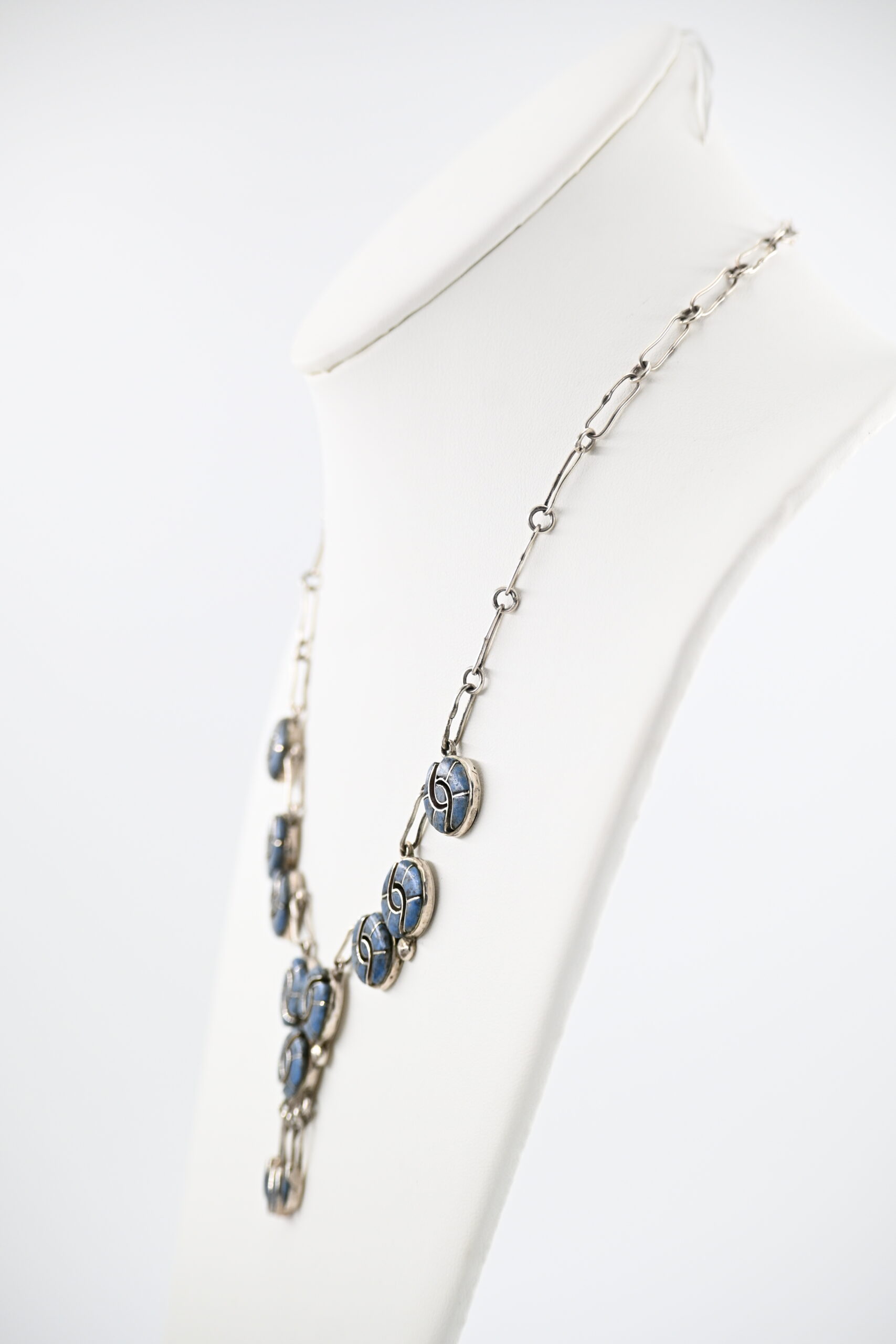 Important Annie Quam Gasper Zuni Sterling Silver Turquoise Inlay Necklace - Image 3