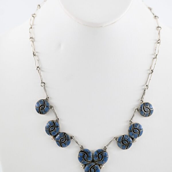Important Annie Quam Gasper Zuni Sterling Silver Turquoise Inlay Necklace