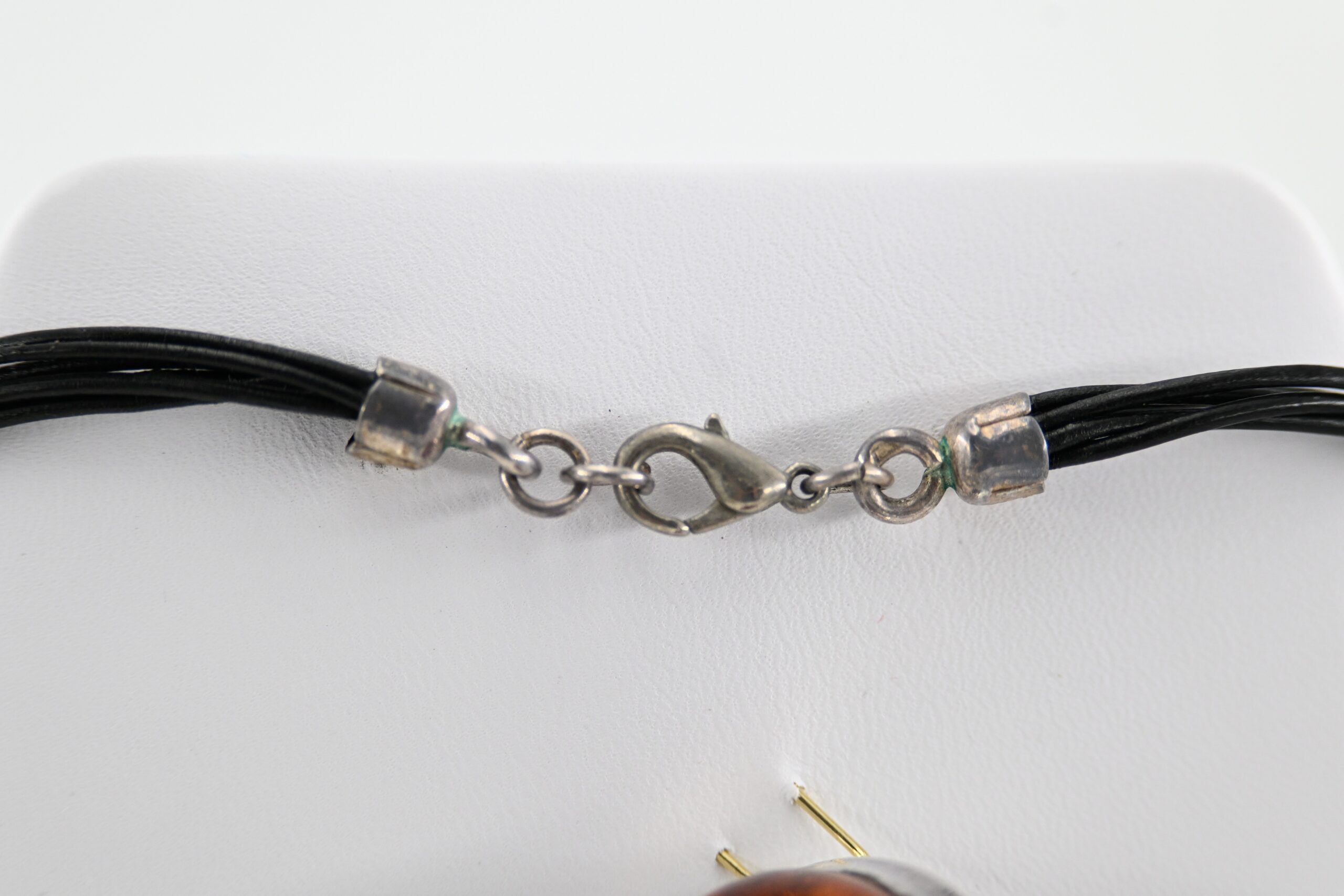 Baltic Amber Sterling Silver Suite with Earrings, Ring, and Floral Pendant Cord Necklace - Image 4