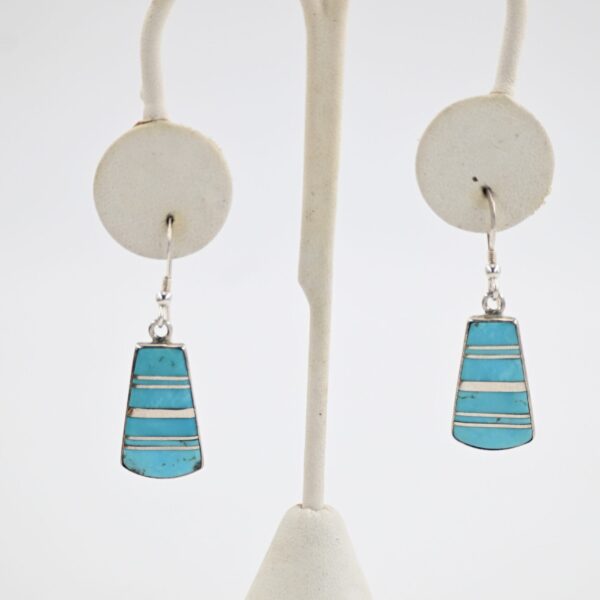 Sterling Silver Channel Inlay Turquoise Trapezoid Drop Earrings