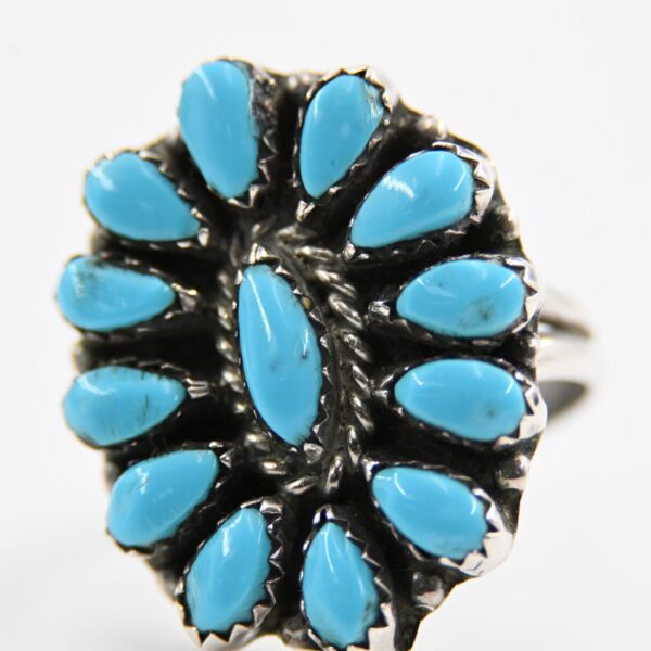 Zuni Sterling Silver Petit Point Turquoise Cluster Ring