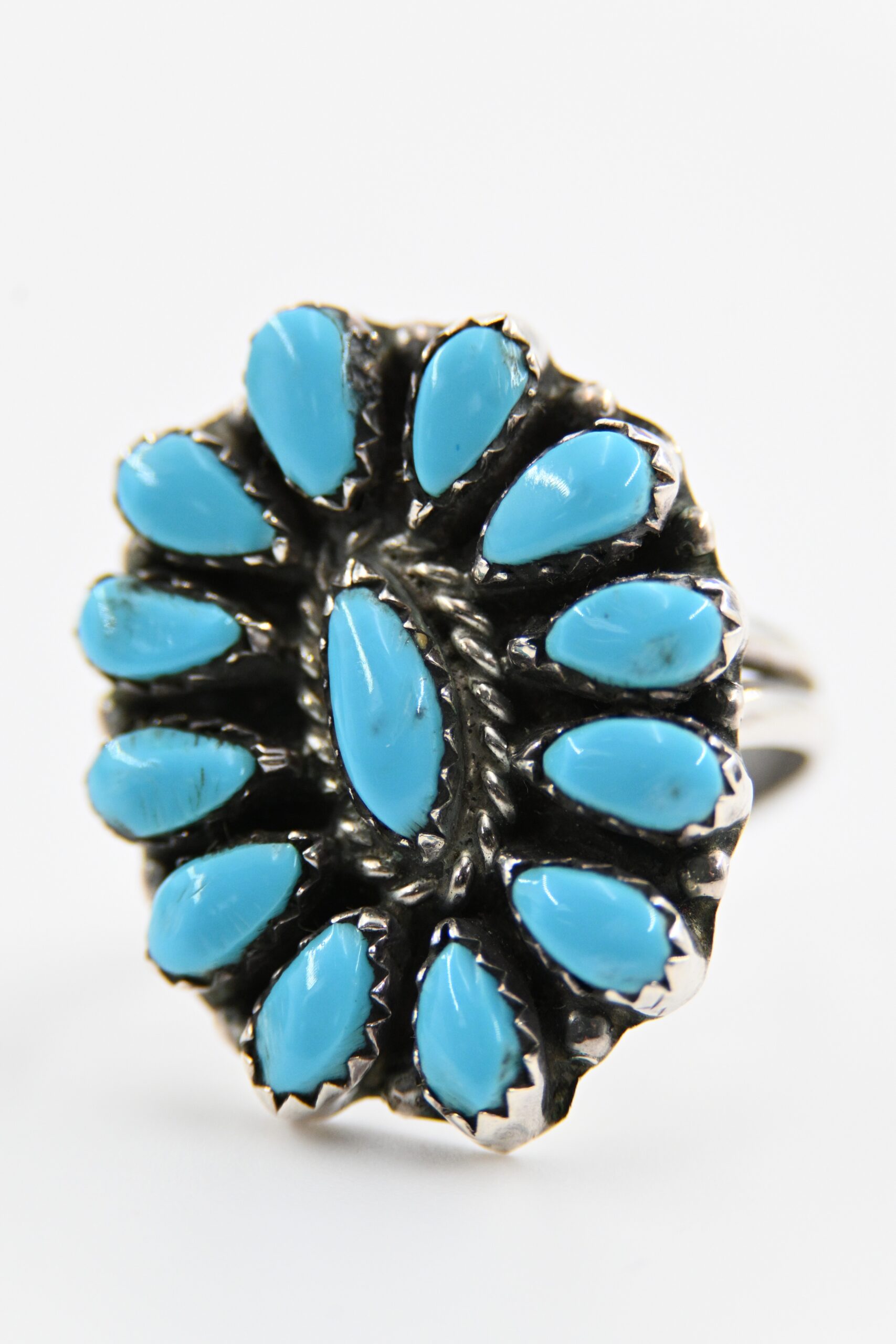Zuni Sterling Silver Petit Point Turquoise Cluster Ring