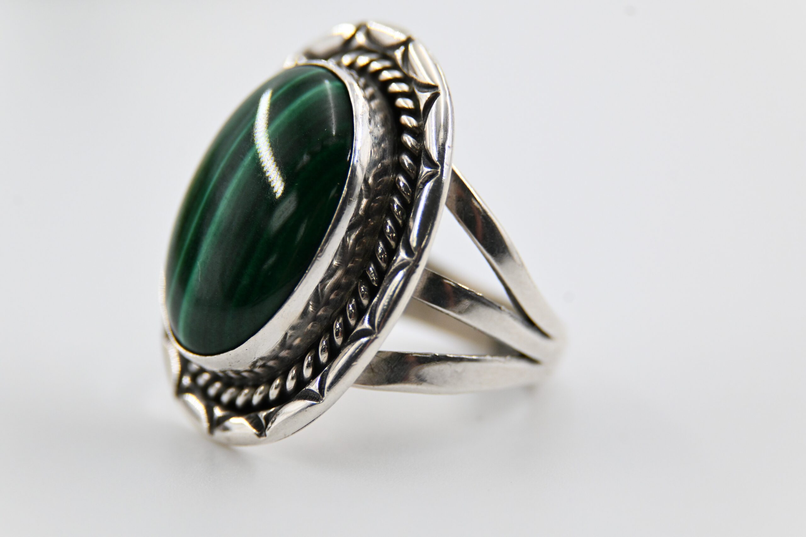 Sterling Silver and Malachite Jewelry Group with Two Rings, Pierced Earrings, and Two Pendants - Image 11