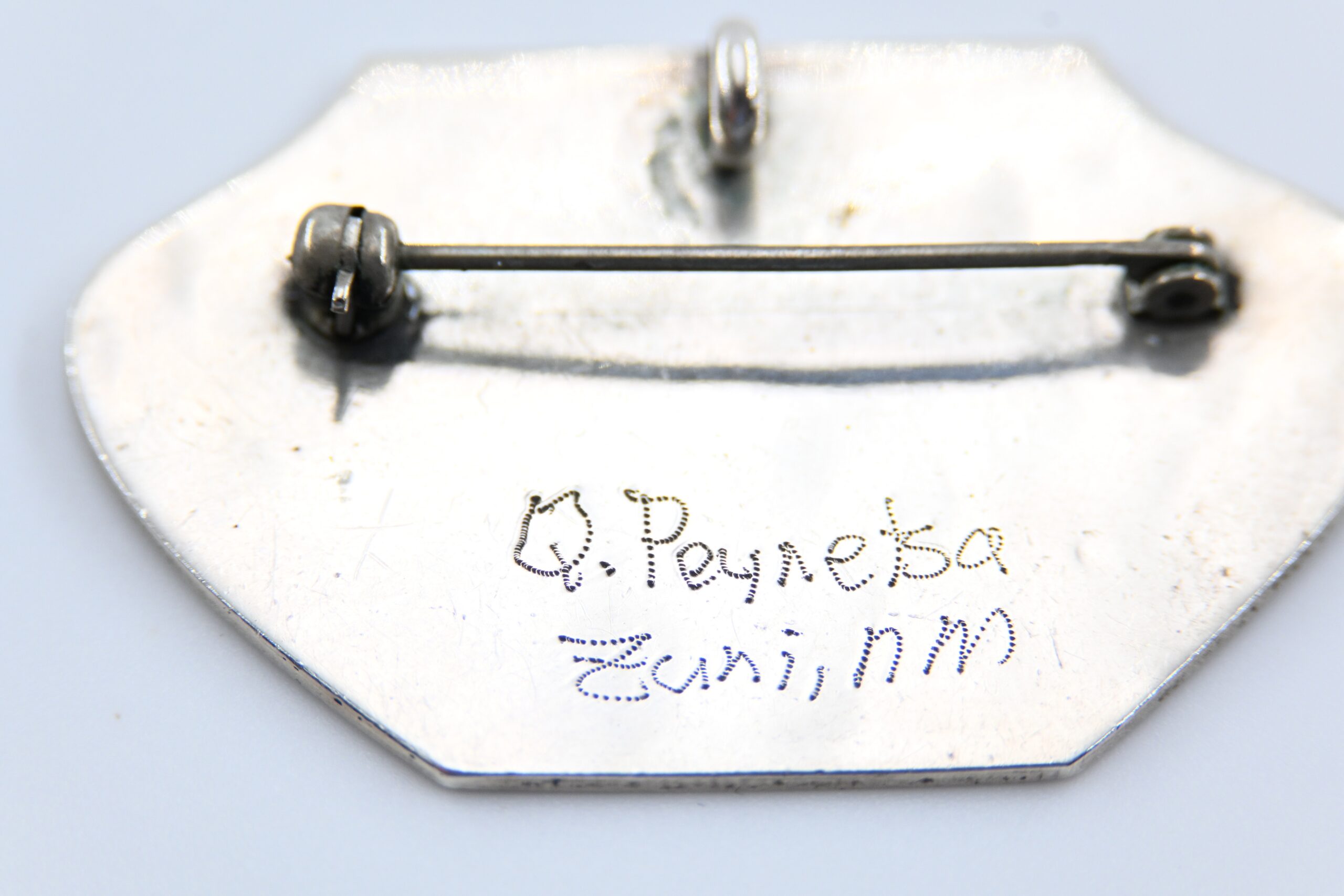 Three-Piece Native American Sterling Silver and Multi-Stone Inlay Group with Cuff, Ring, and Pin - Image 9