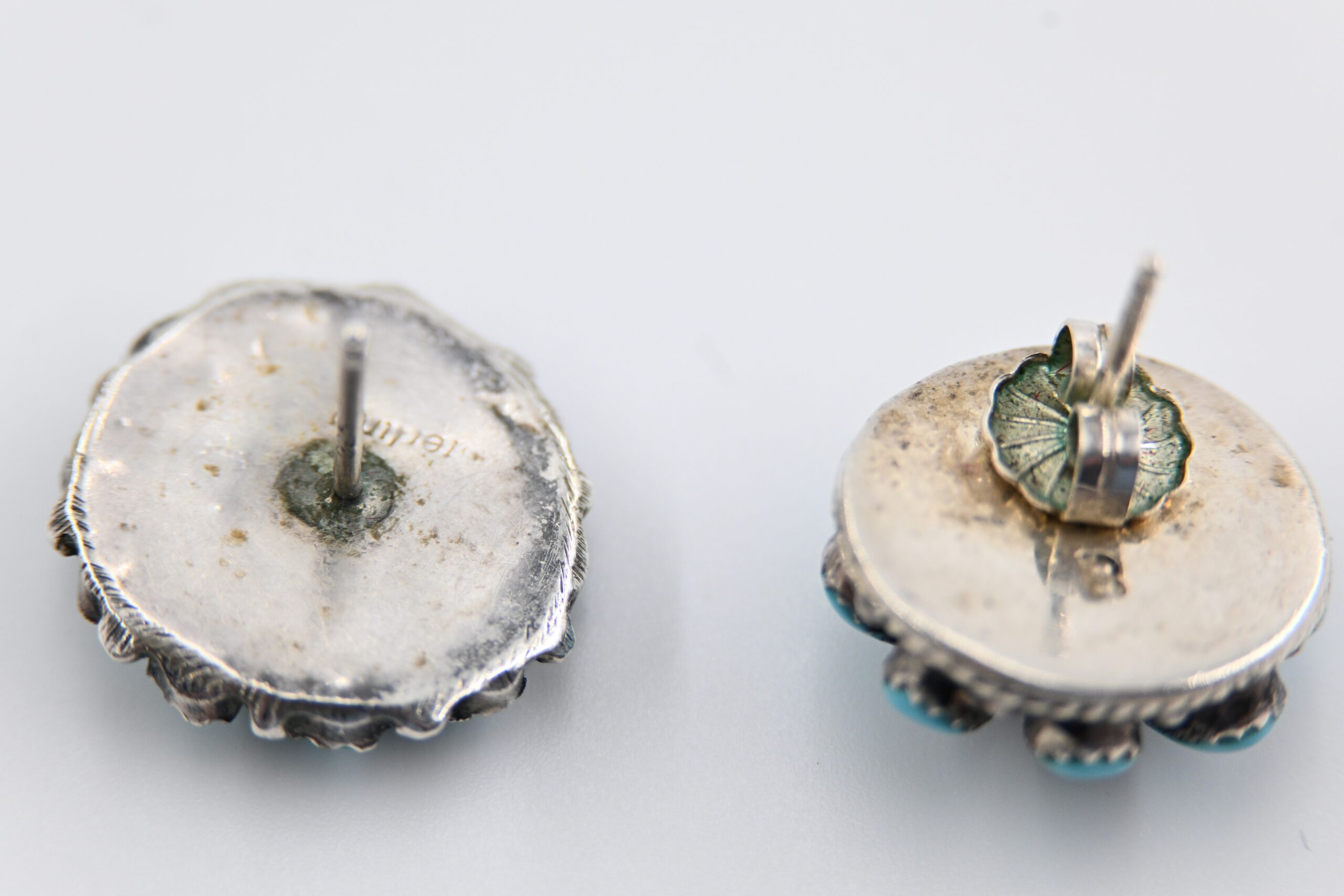 Two Single Zuni Sterling Silver Petit Point Turquoise Cluster Stud Earrings - Image 3