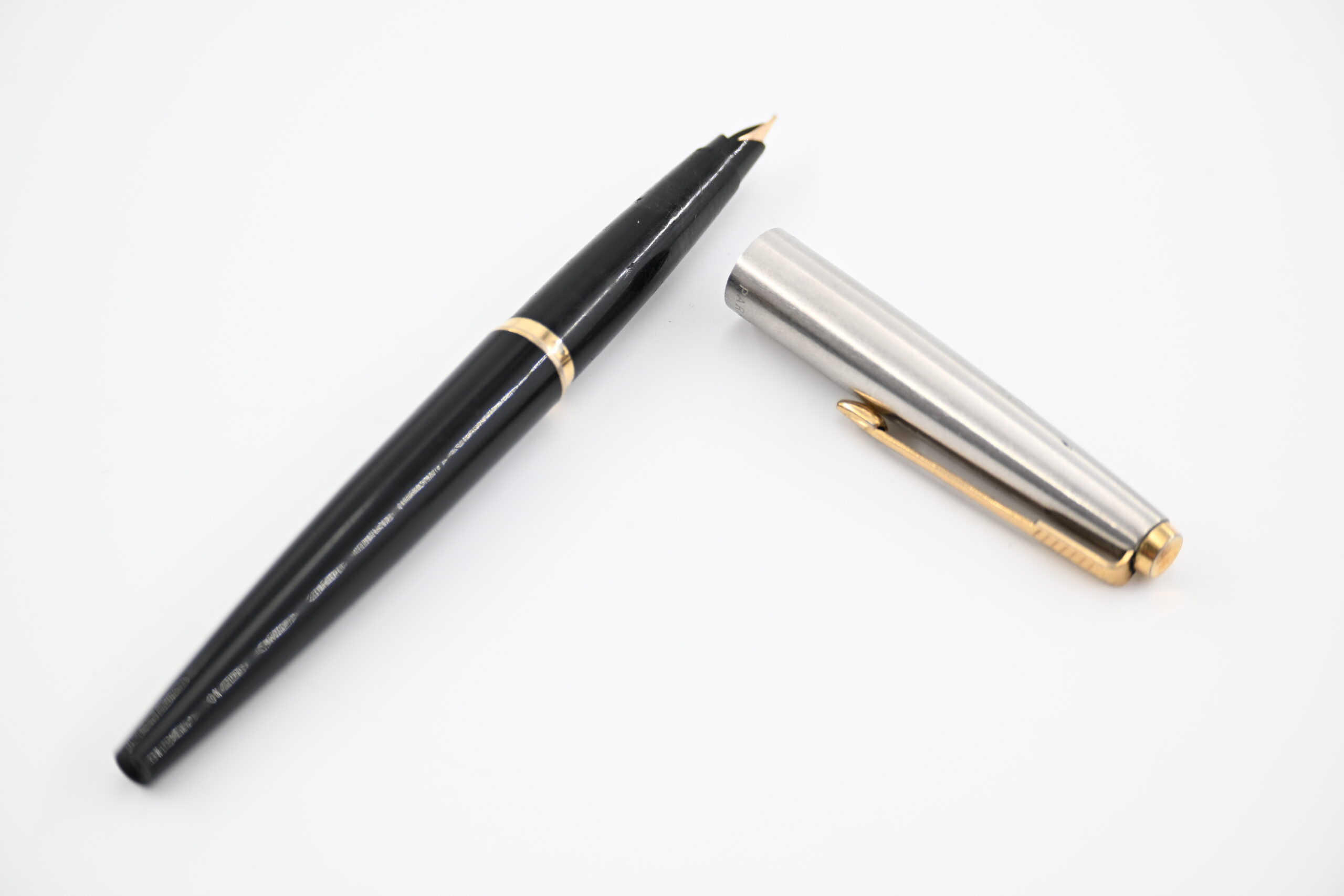 Vintage Parker 45 Fountain Pen with Stainless Steel Cap and Black Barrel - Image 2