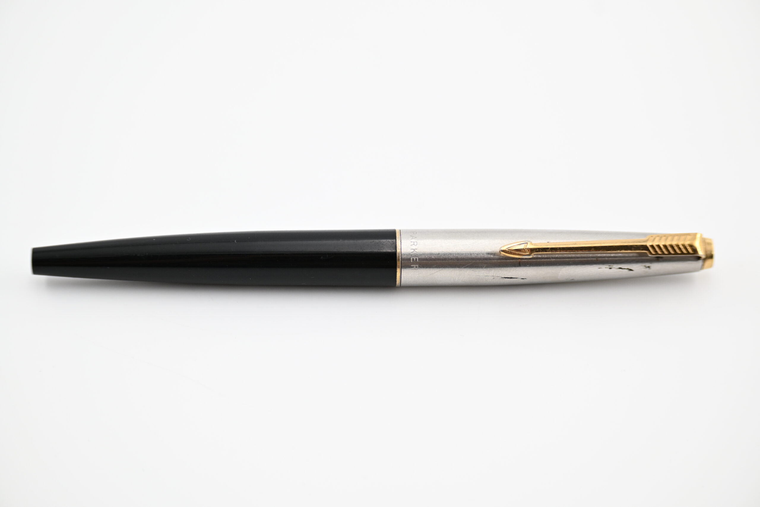 Vintage Parker 45 Fountain Pen with Stainless Steel Cap and Black Barrel