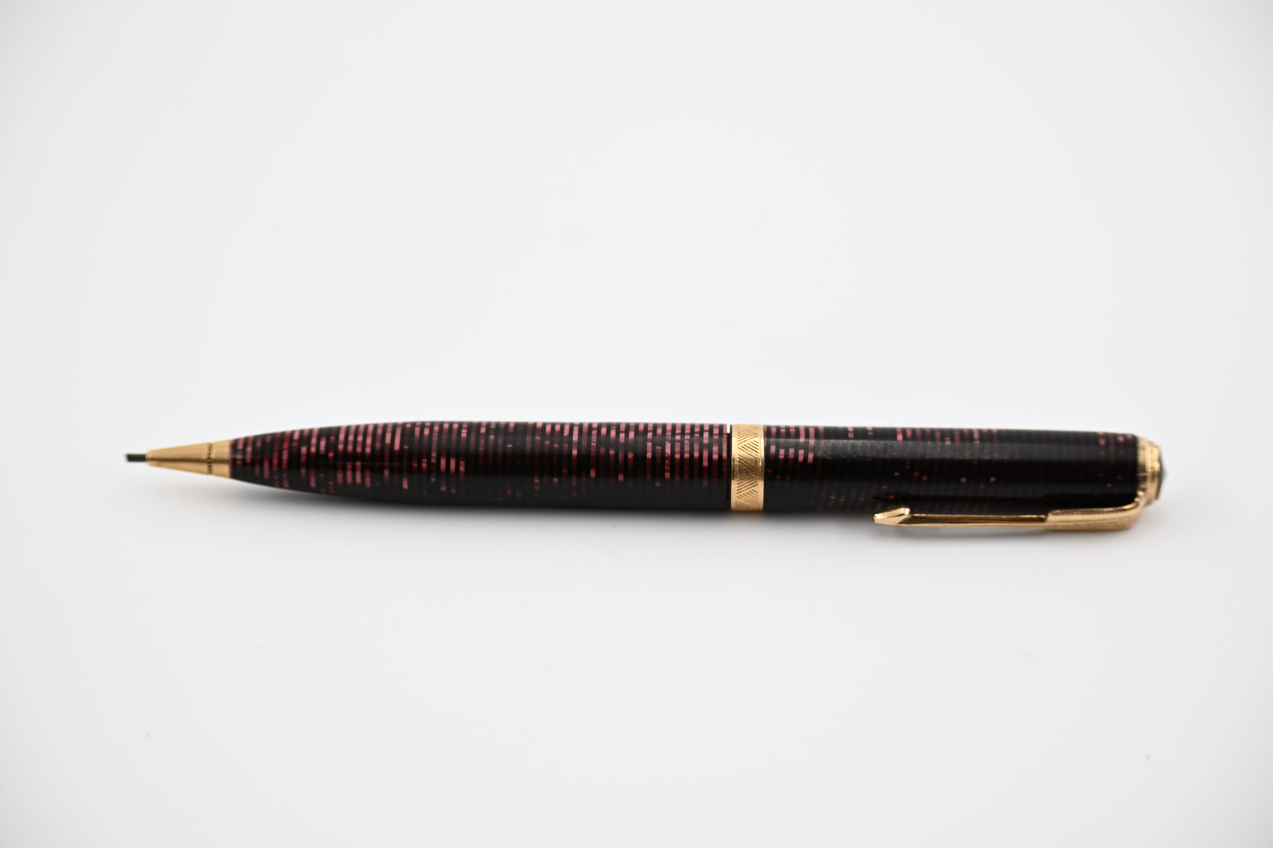 Vintage Parker Vacumatic Mechanical Pencil in Burgundy Pearl Striped Celluloid