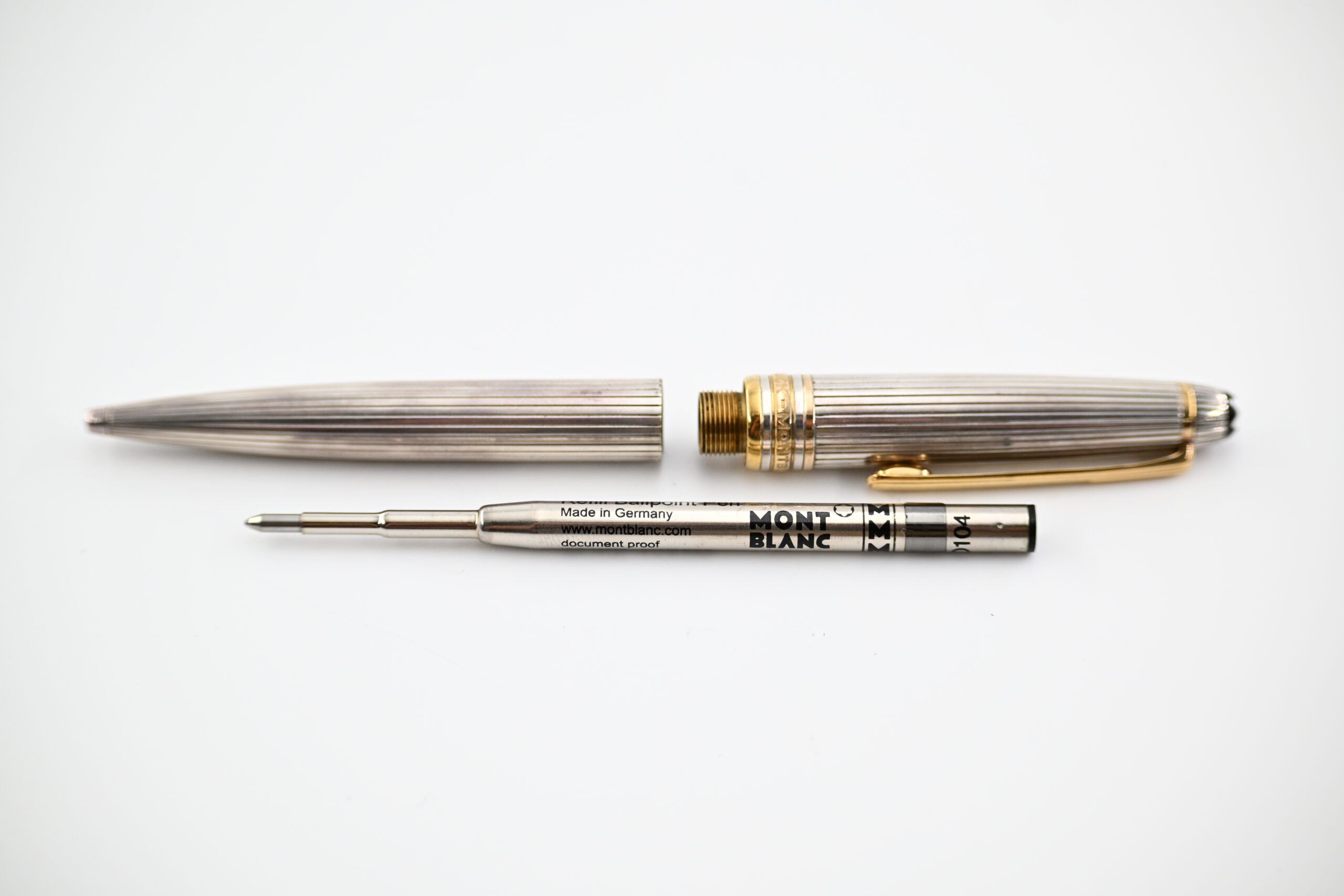 Montblanc Meisterstuck Solitaire Sterling Silver Pinstripe Ballpoint Pen with Gold-Plated Trim - Image 2