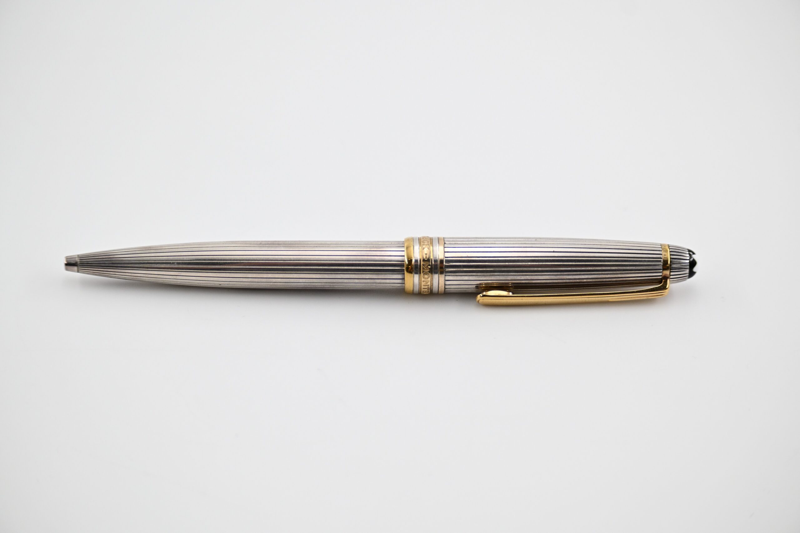 Montblanc Meisterstuck Solitaire Sterling Silver Pinstripe Ballpoint Pen with Gold-Plated Trim