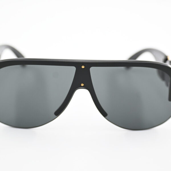 Versace VE4391 Black Shield Sunglasses with Gold Medusa Medallion