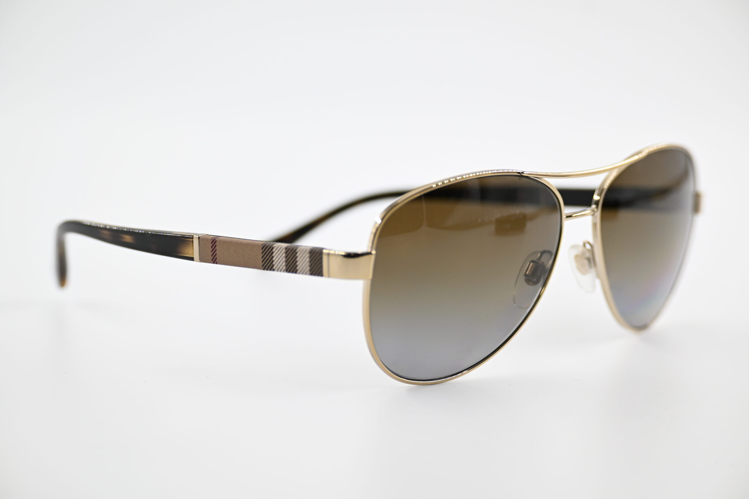 Burberry B3080 Gold Aviator Sunglasses with Nova Check Temples Polarized - Image 6
