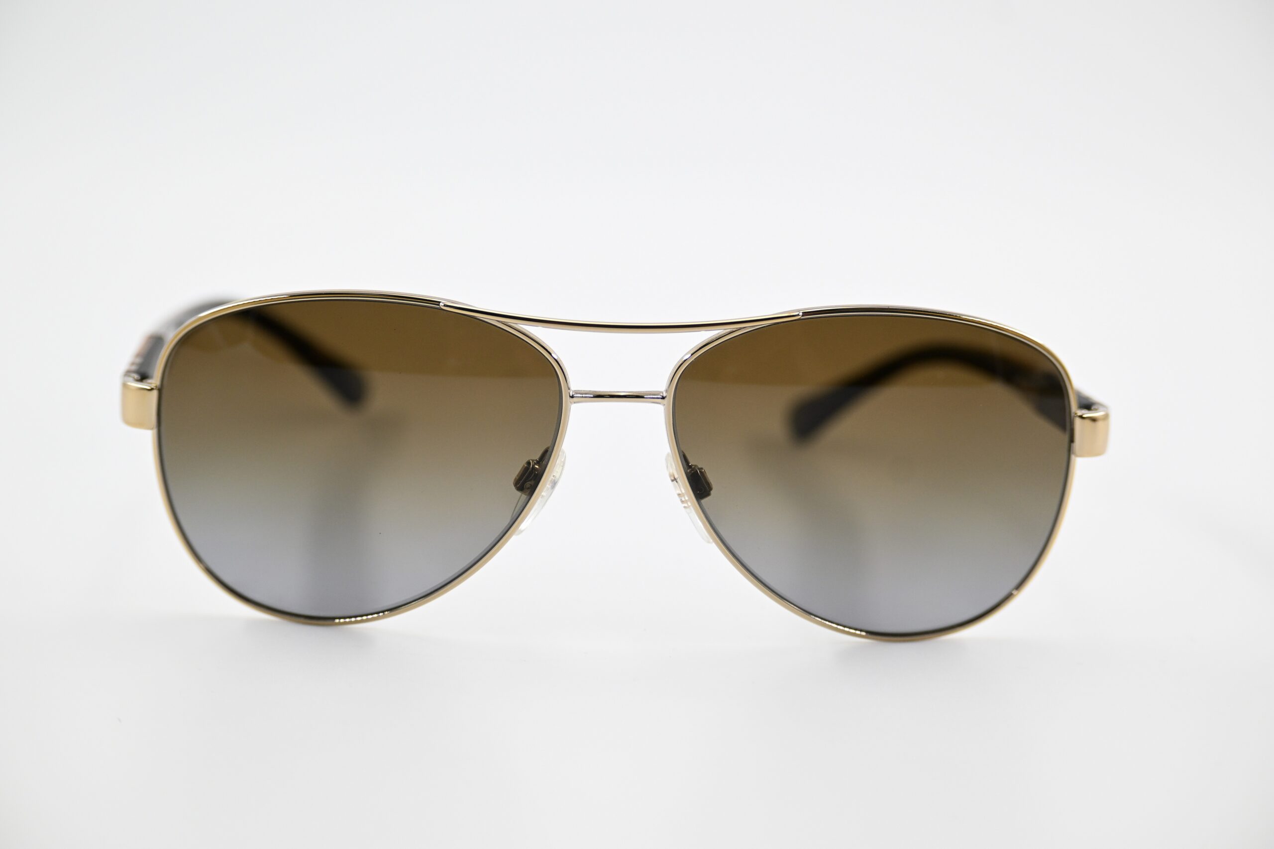 Burberry B3080 Gold Aviator Sunglasses with Nova Check Temples Polarized