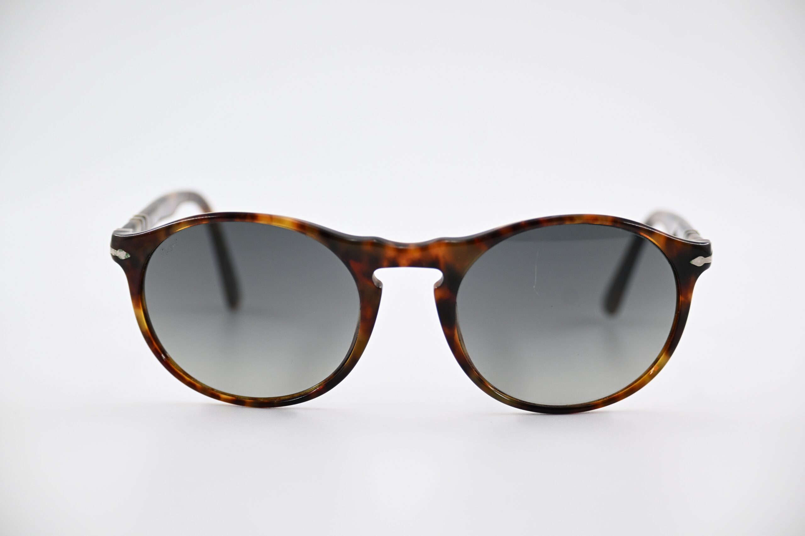 Persol Round Tortoise Sunglasses with Gray Gradient Lenses, Hand Made in Italy