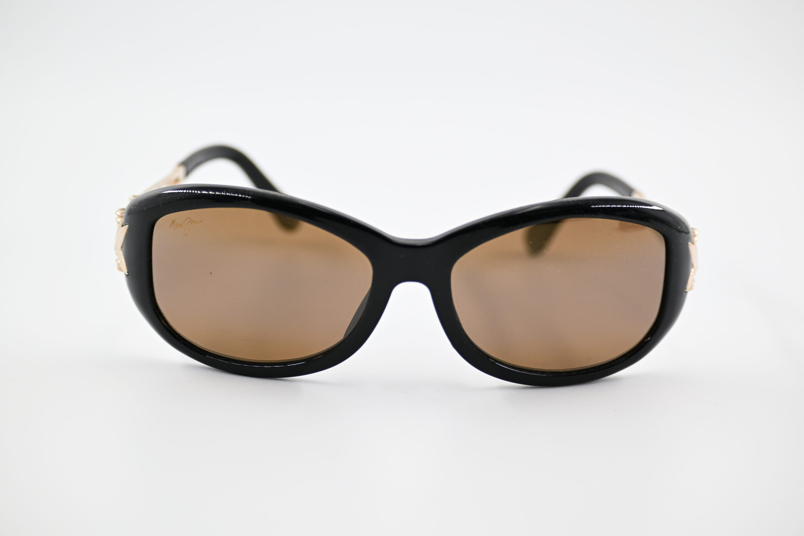 Maui Jim MJ215-16 Vintage Black Oval Sunglasses with Gold Bamboo Temples, Made in Japan