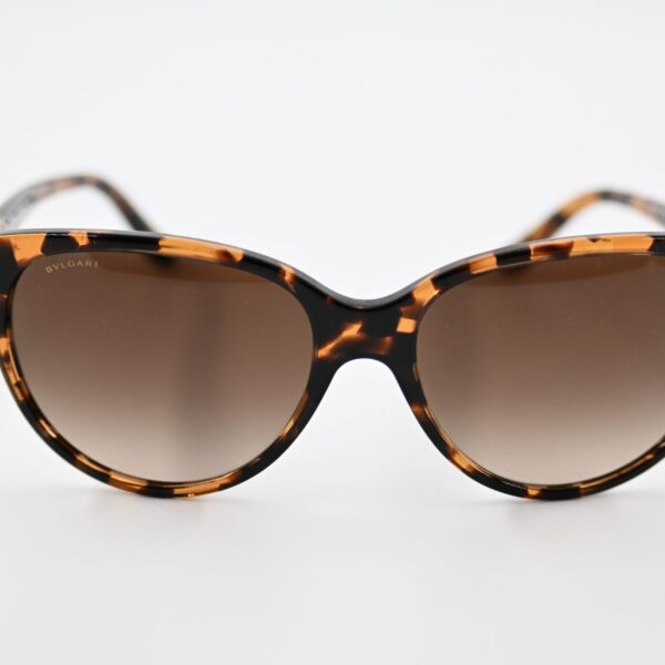 Bvlgari 8166-B Cat-Eye Sunglasses in Amber Tortoise with Crystal PavÃ© Temples, Made in Italy