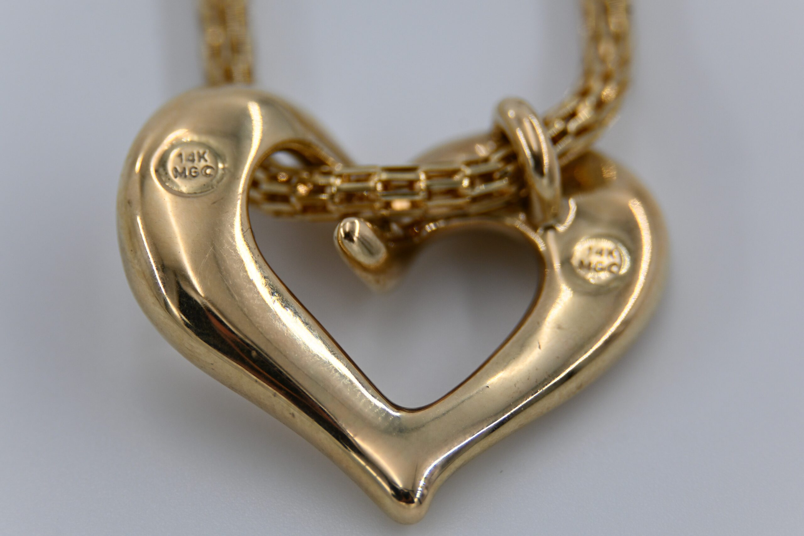 14K Yellow Gold Open Heart Pendant Necklace with Bismark Chain - Image 2