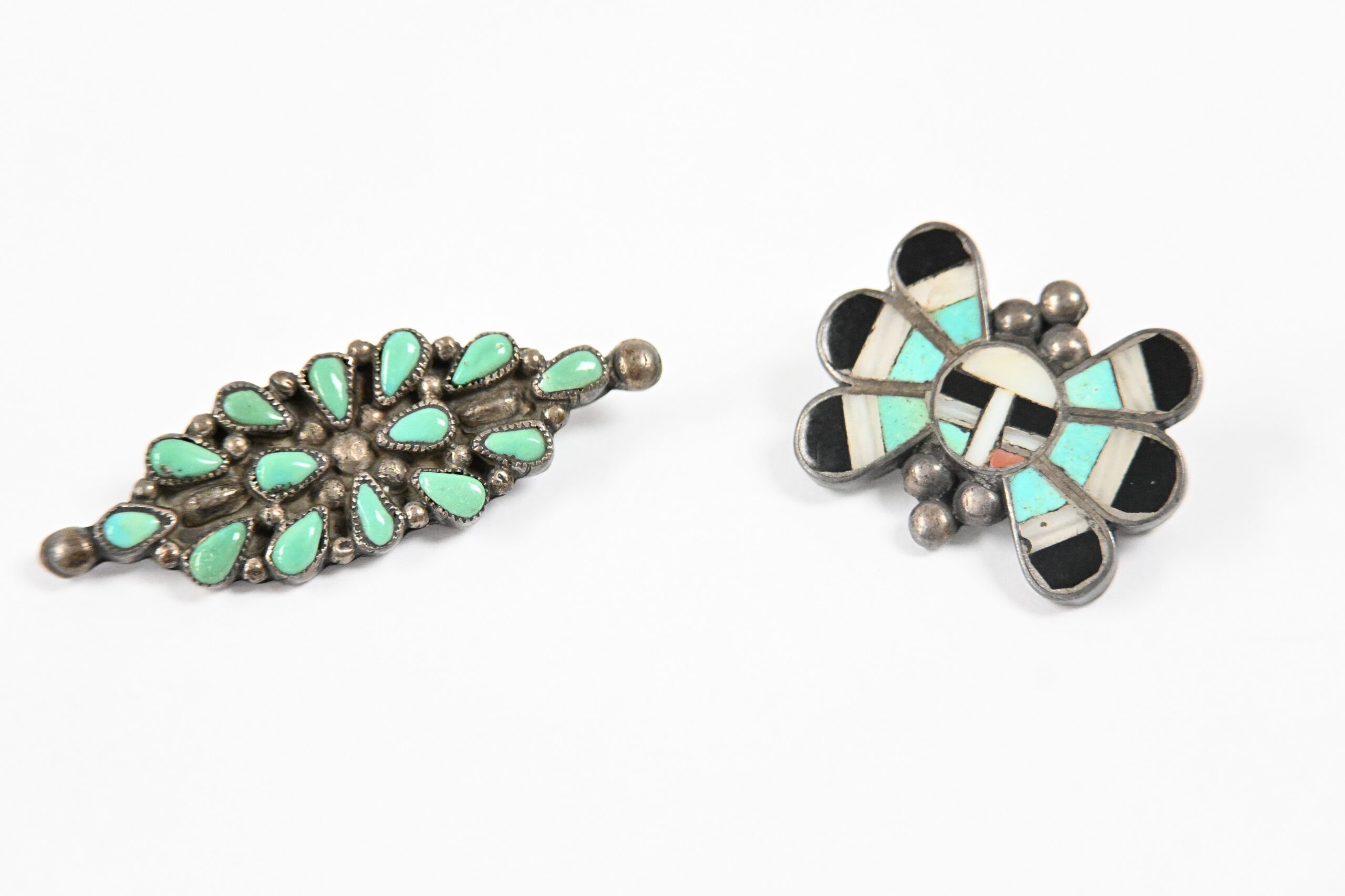 2 Native American Sterling Silver and Turquoise Pins