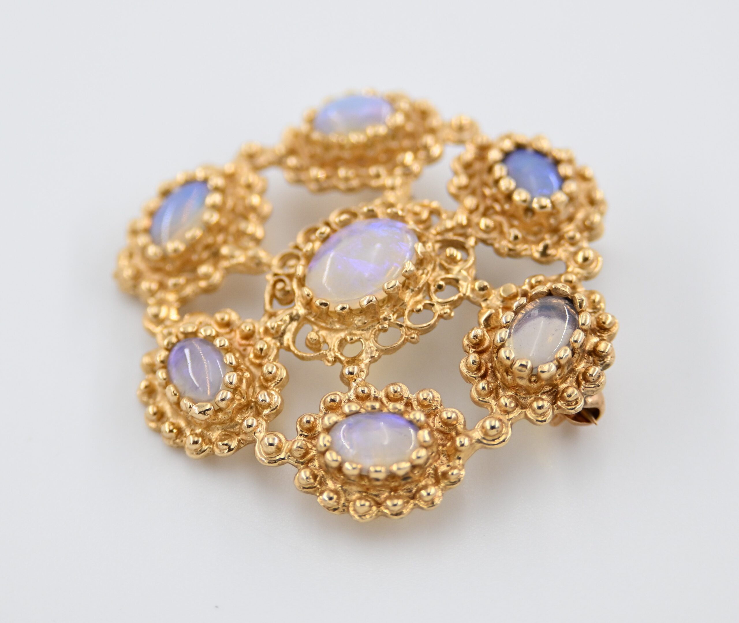 14K Yellow Gold Opal Cabochon Cluster Brooch Pendant - Image 2