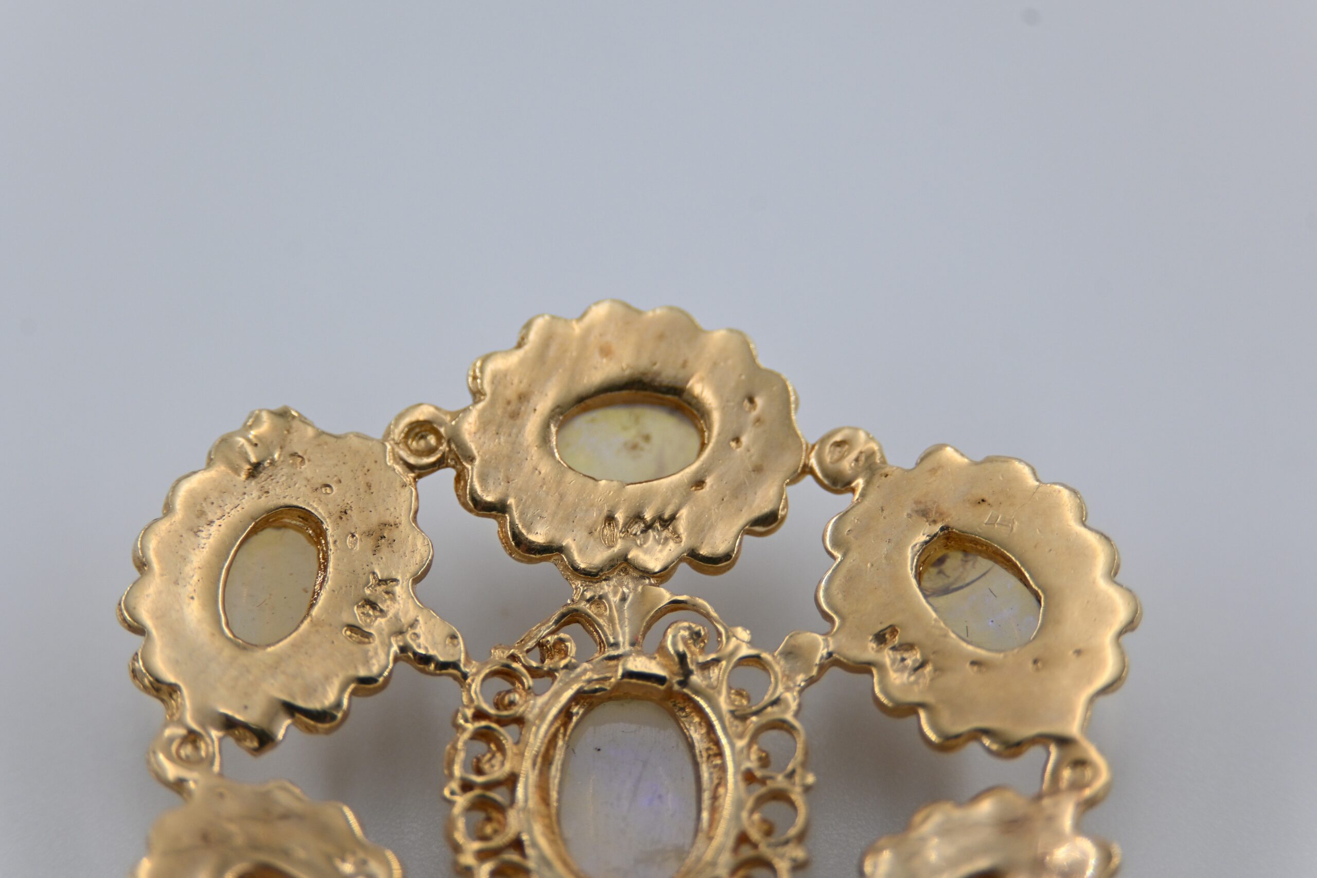 14K Yellow Gold Opal Cabochon Cluster Brooch Pendant - Image 4