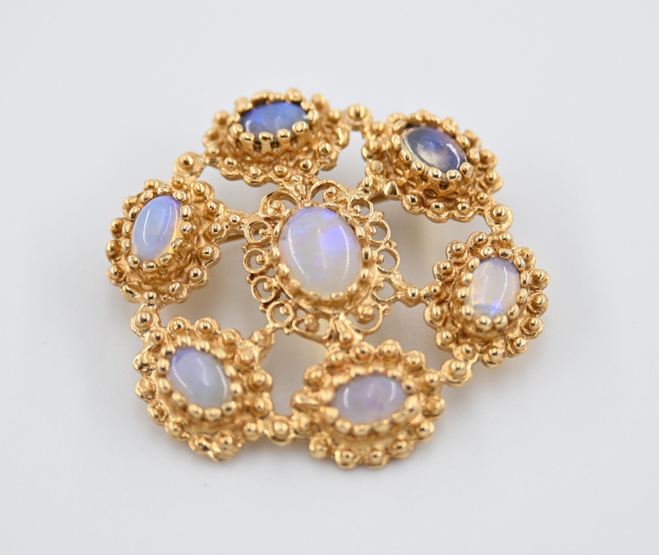 14K Yellow Gold Opal Cabochon Cluster Brooch Pendant