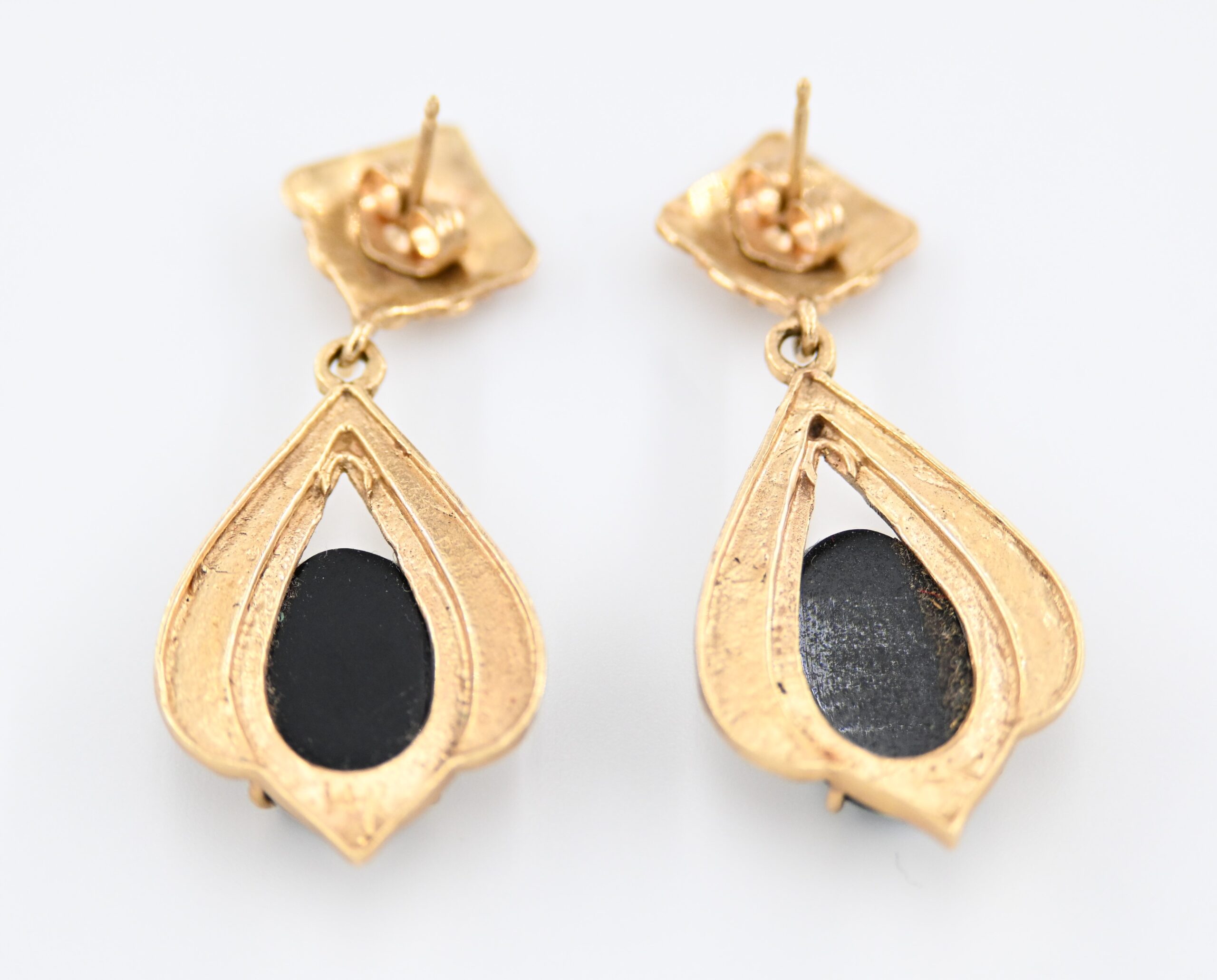 14K Yellow Gold Opal Doublet Drop Earrings with Filigree Detail - Image 3