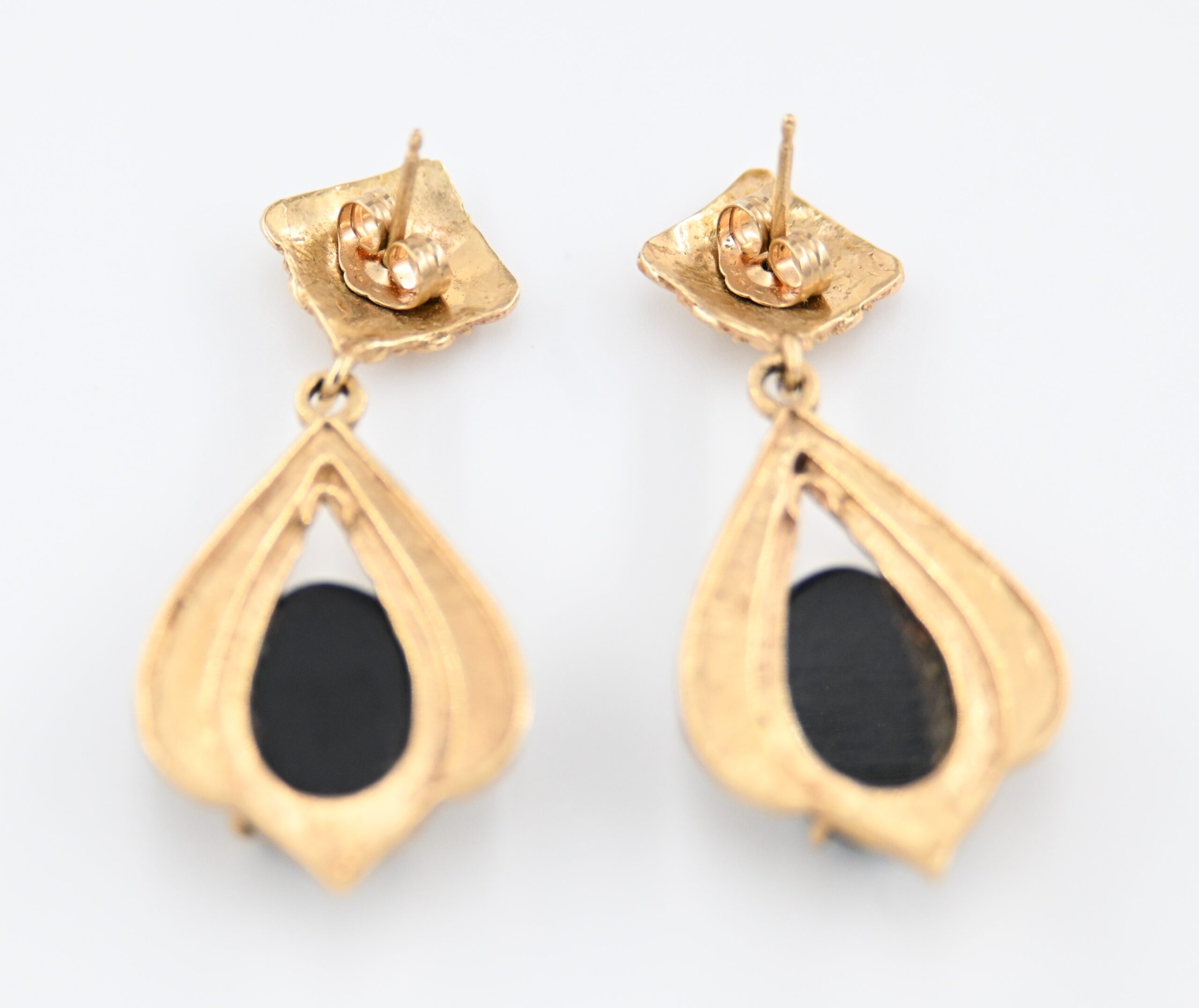 14K Yellow Gold Opal Doublet Drop Earrings with Filigree Detail - Image 4