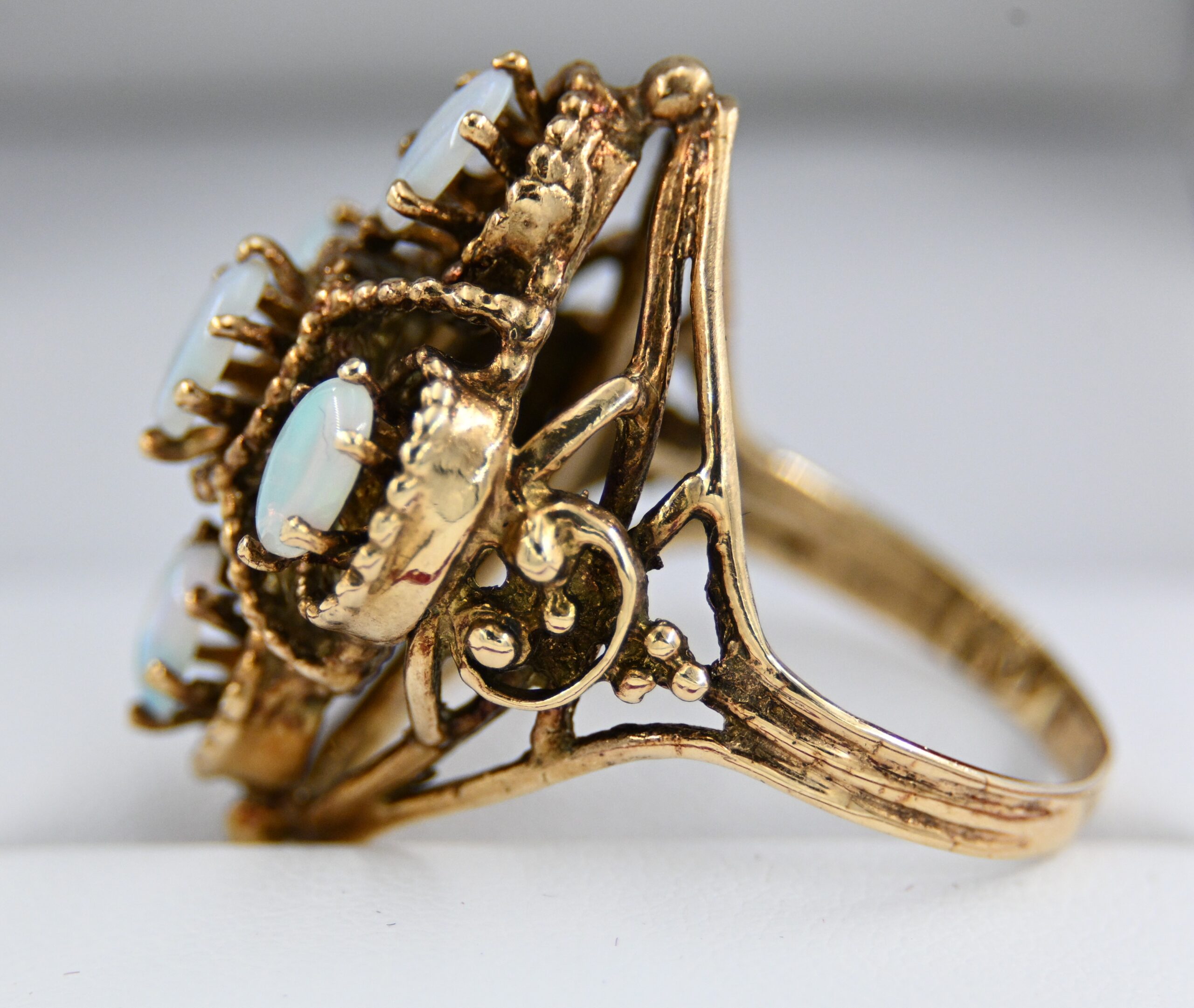 Vintage 14K Yellow Gold Five Stone Opal Cluster Cocktail Ring - Image 2