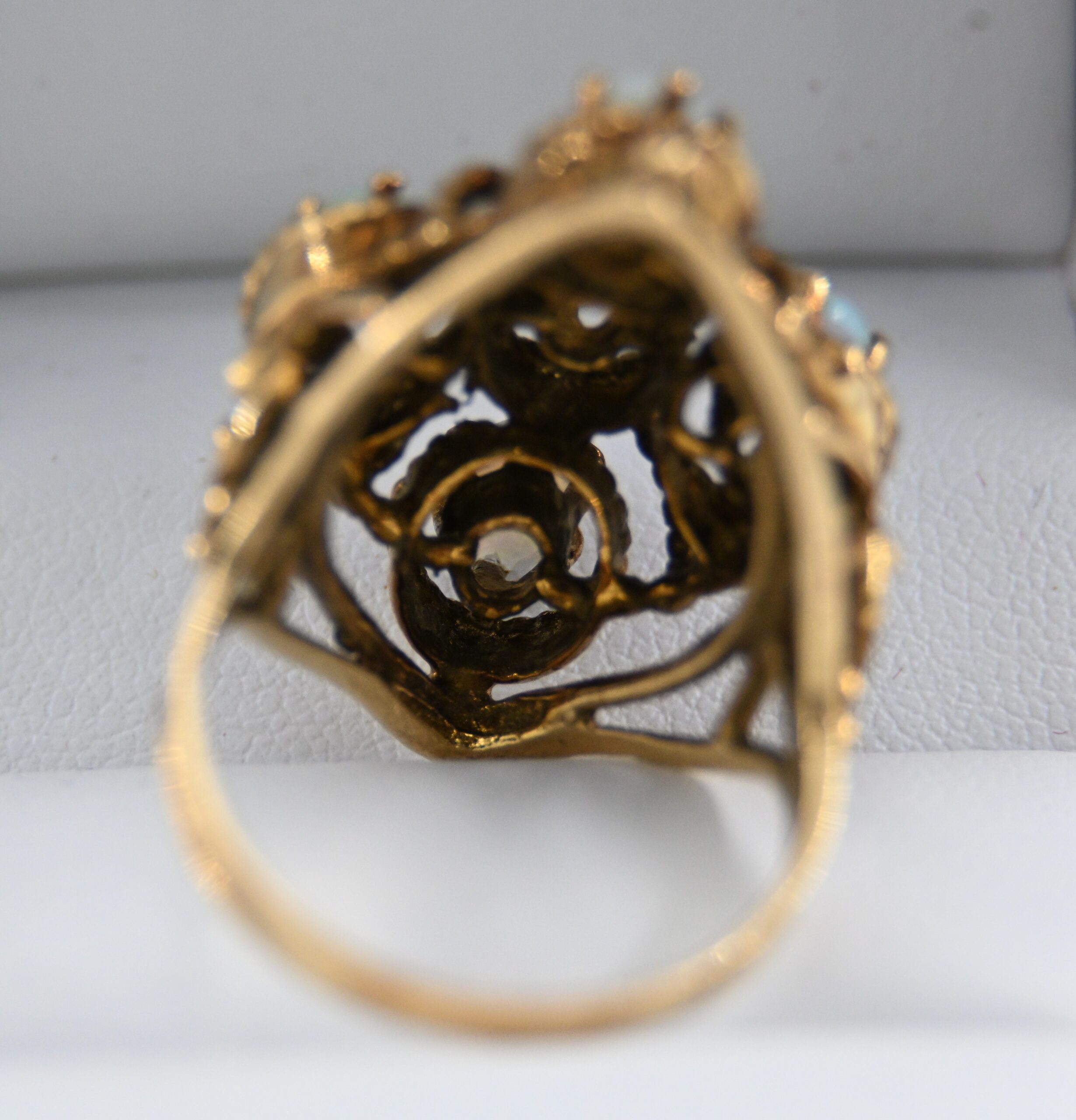 Vintage 14K Yellow Gold Five Stone Opal Cluster Cocktail Ring - Image 4