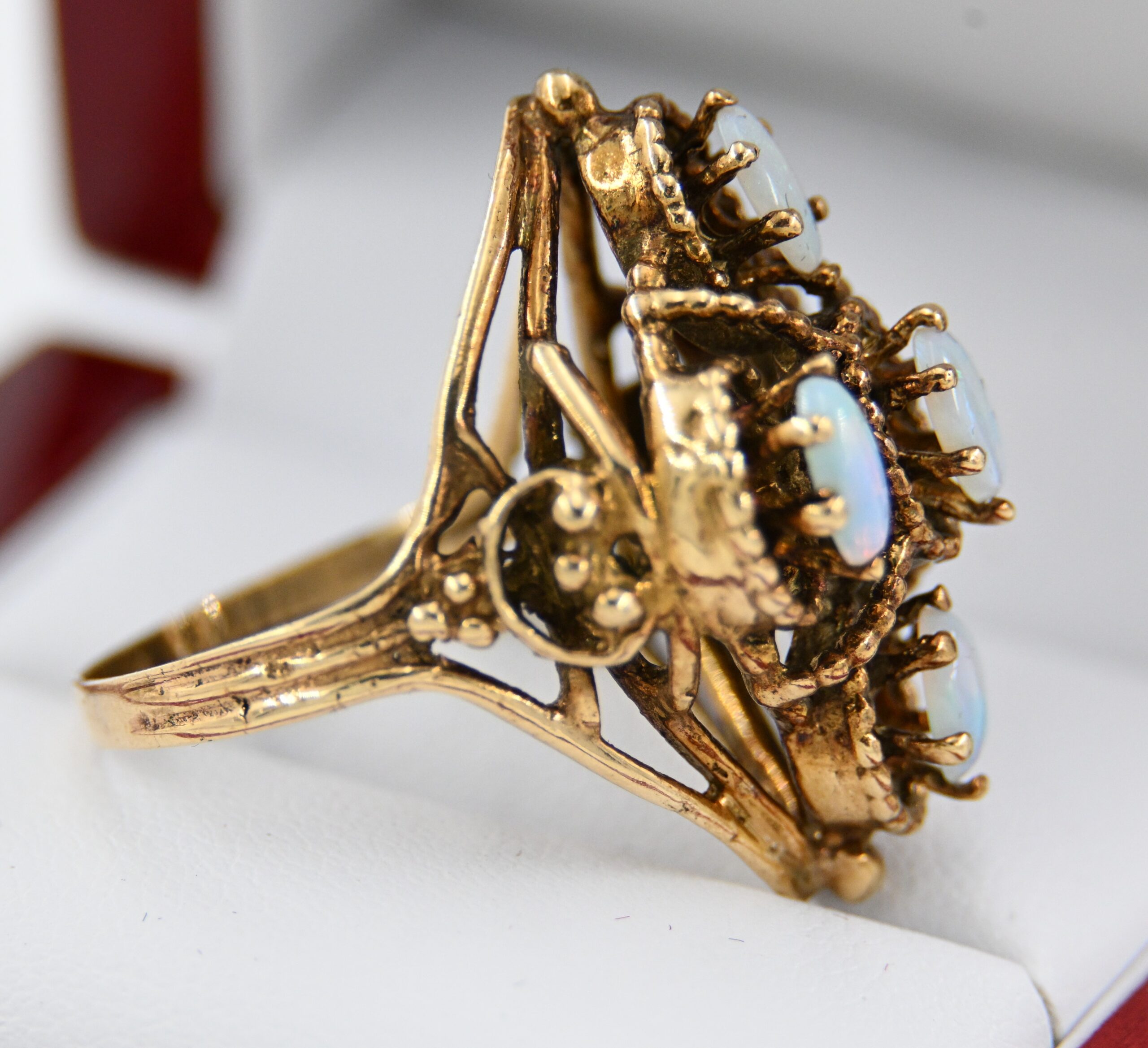 Vintage 14K Yellow Gold Five Stone Opal Cluster Cocktail Ring - Image 5